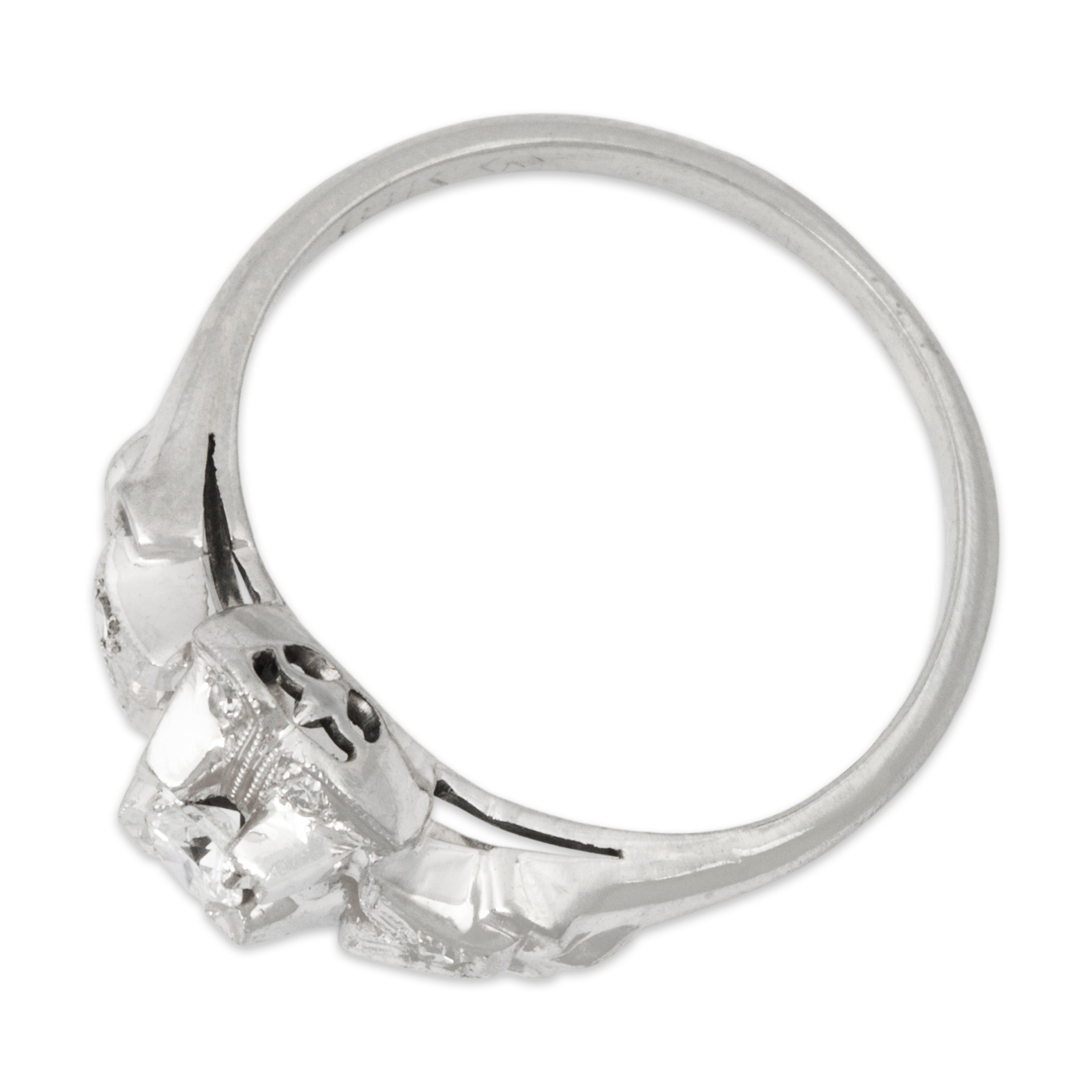 Antique Art Deco 18k White Gold Diamond Dainty Milgrain Ring 4.50、mySite、hinf8tx79