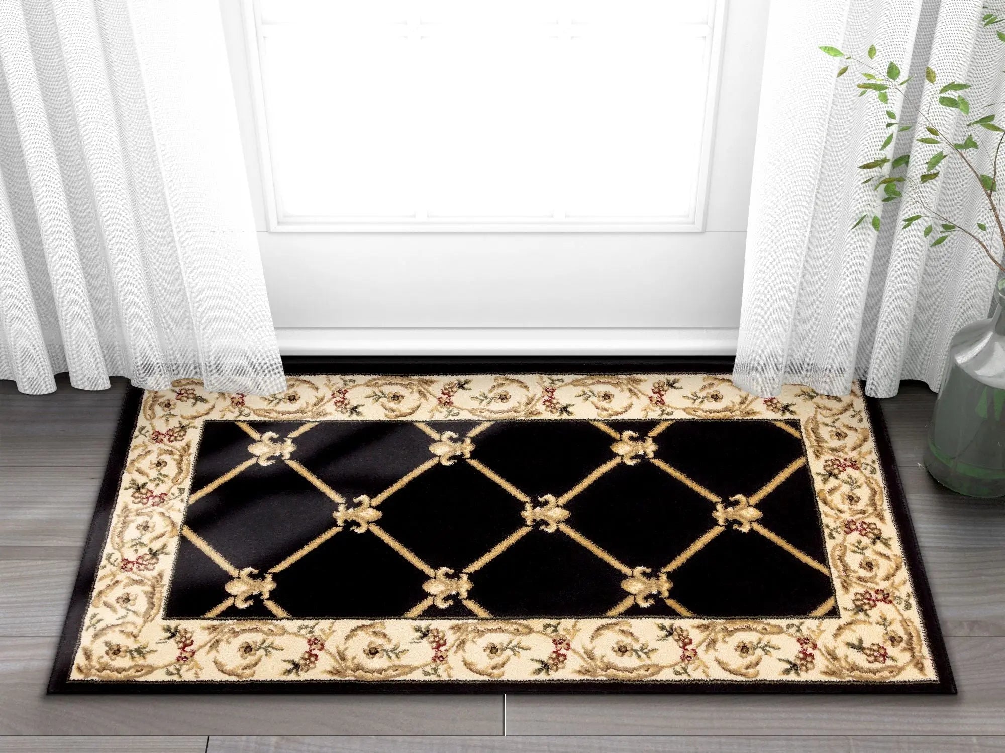 Fleur De Lis Black Formal Rug、mySite、gigharbornorthrealestate