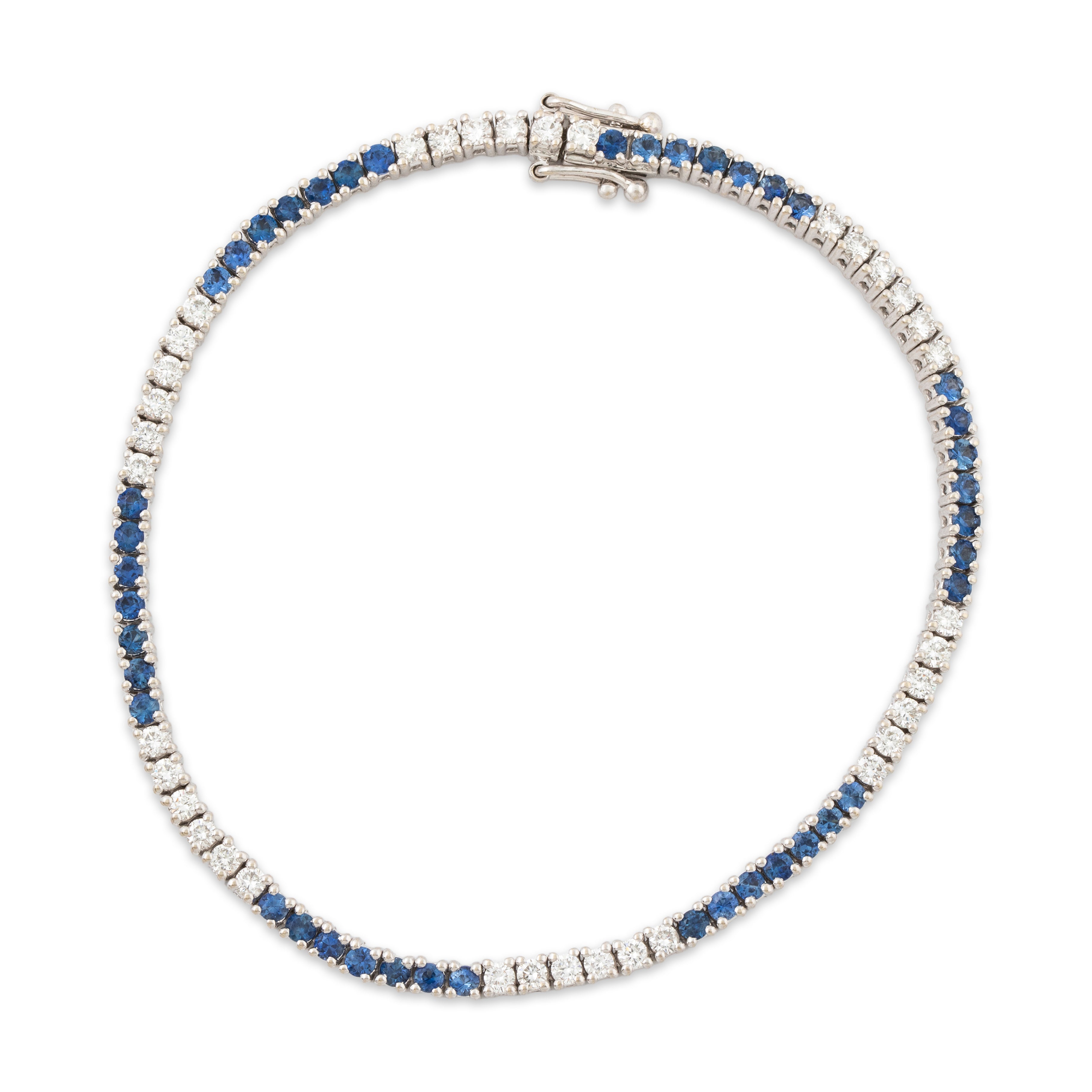 Vintage 14k White Gold 1.68cttw Sapphire 1.26cttw Diamond Tennis Bracelet 7、mySite、hinf8tx79