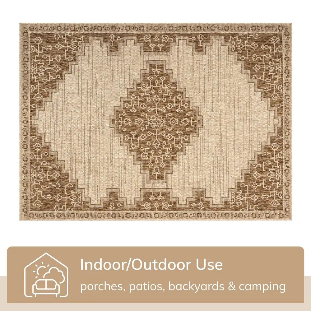 Mani Oriental Medallion Indoor Outdoor Brown Flatweave 5'3 x 7'3 Rug、mySite、gigharbornorthrealestate