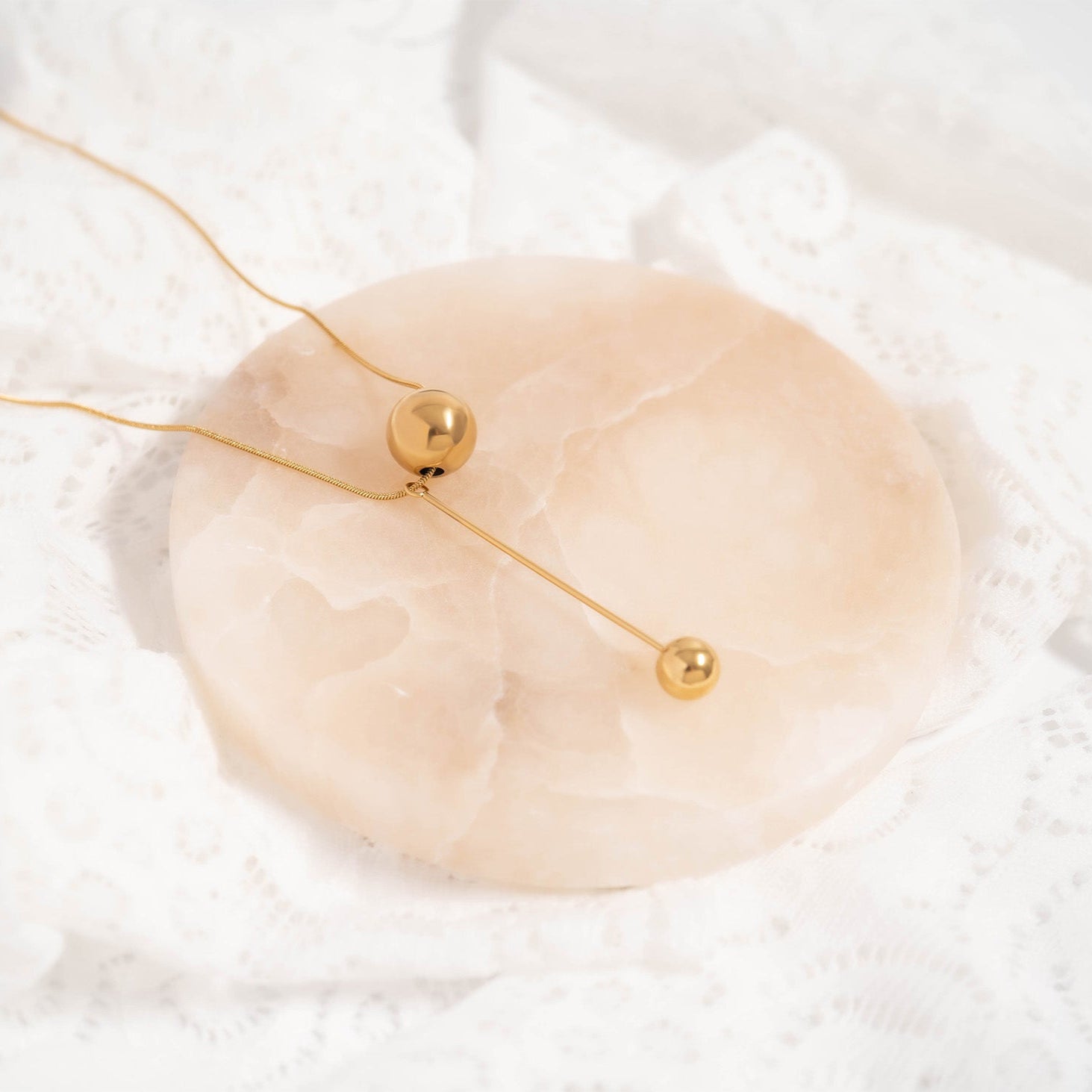 18K Gold PVD Stainless Steel Snake Chain Ball Pendant Necklace / CHN0024、mySite、dreamappss