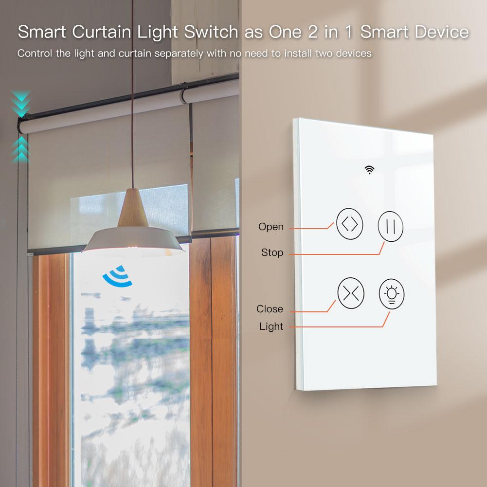 WiFi Curtain Light Switch RF433 Smart Glass Panel Curtain Light Touch Switch Single Pole Neutral Wire Required US、mySite、fannypackpong