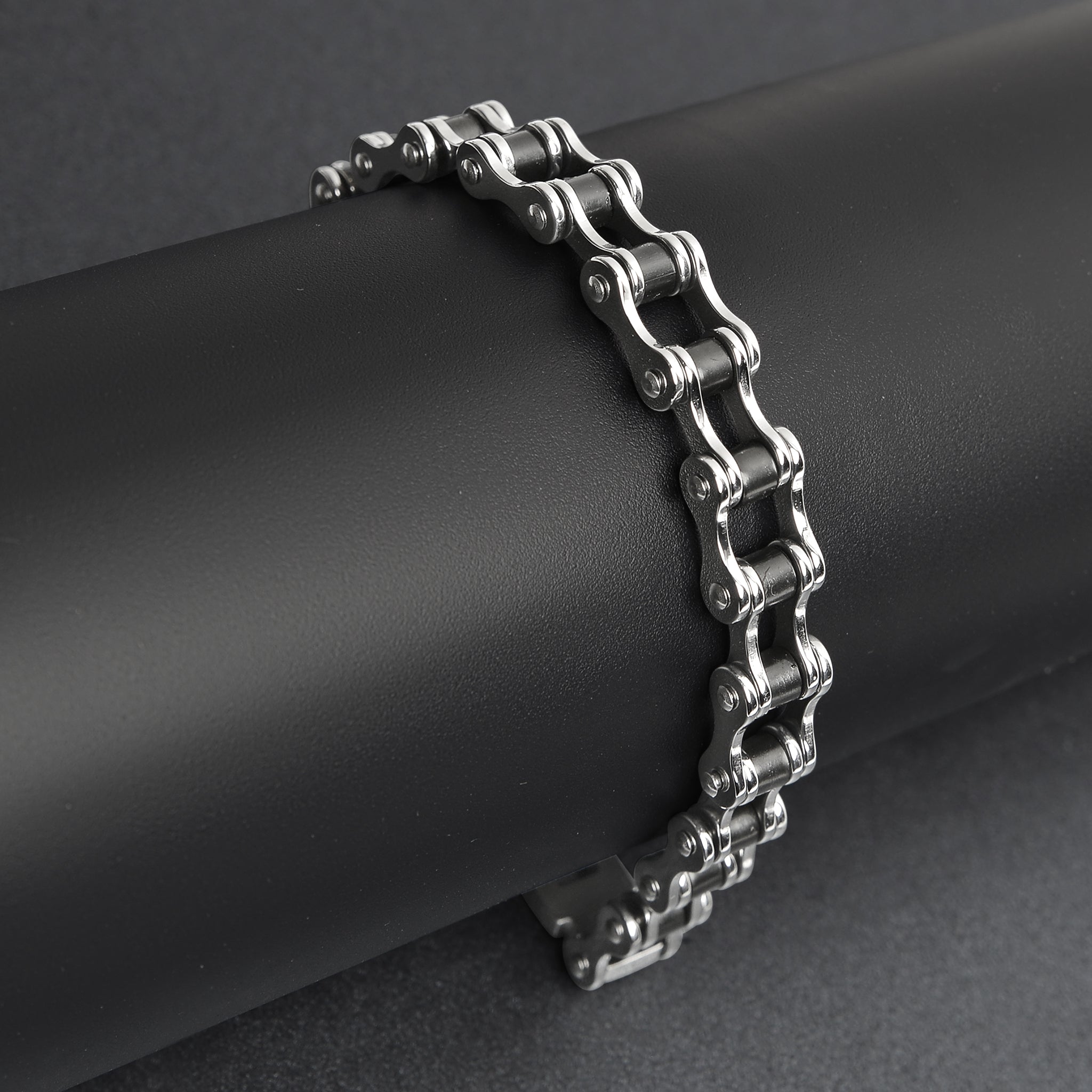 Stainless Steel And Black Bike Chain Bracelet / BRJ2071、mySite、dreamappss