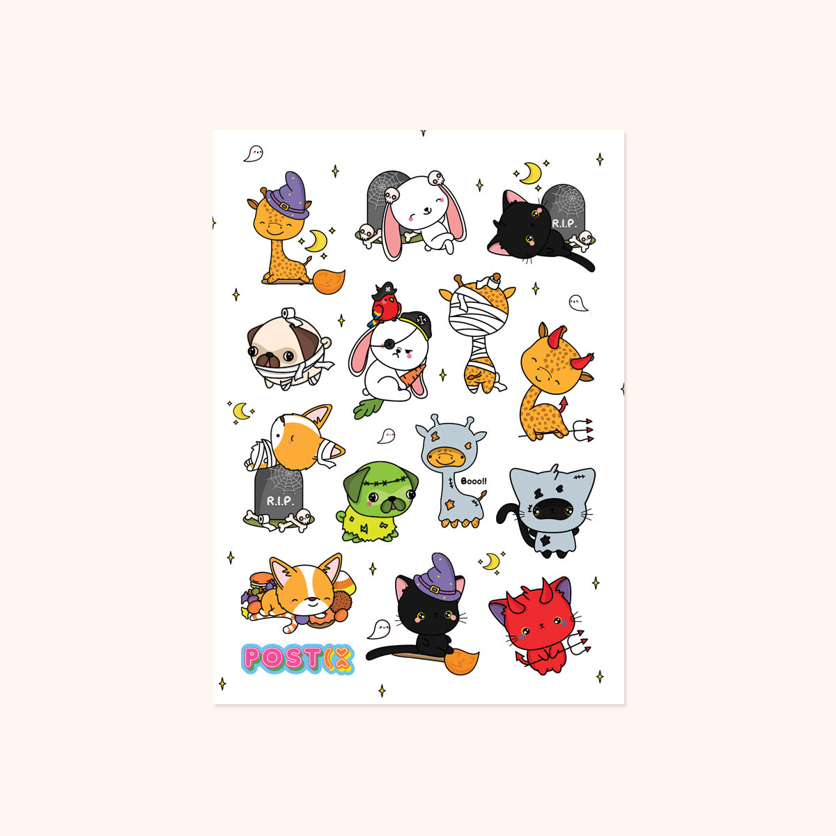  Cute Halloween Animals Sticker Sheet、mySite、ghnorth