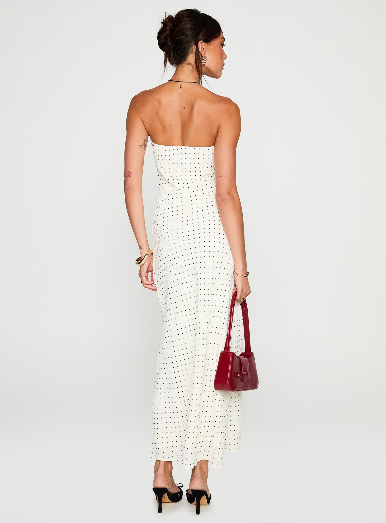 Just For Fun Strapless Maxi Dress White Polka Dot、mySite、solidvoid