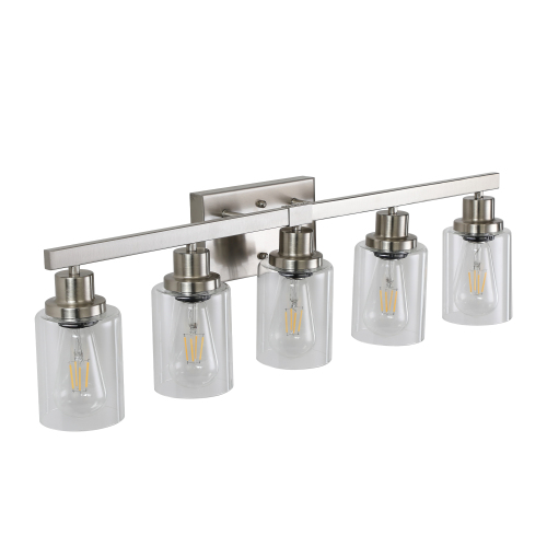 24" Modern 4-Light Bathroom Vanity Light Fixture - Brushed Nickel Finish with Clear Glass Shades, Perfect for Bathroom, Vanity, and Dressing Area Lighting (No Bulbs)、、eastwooduniform