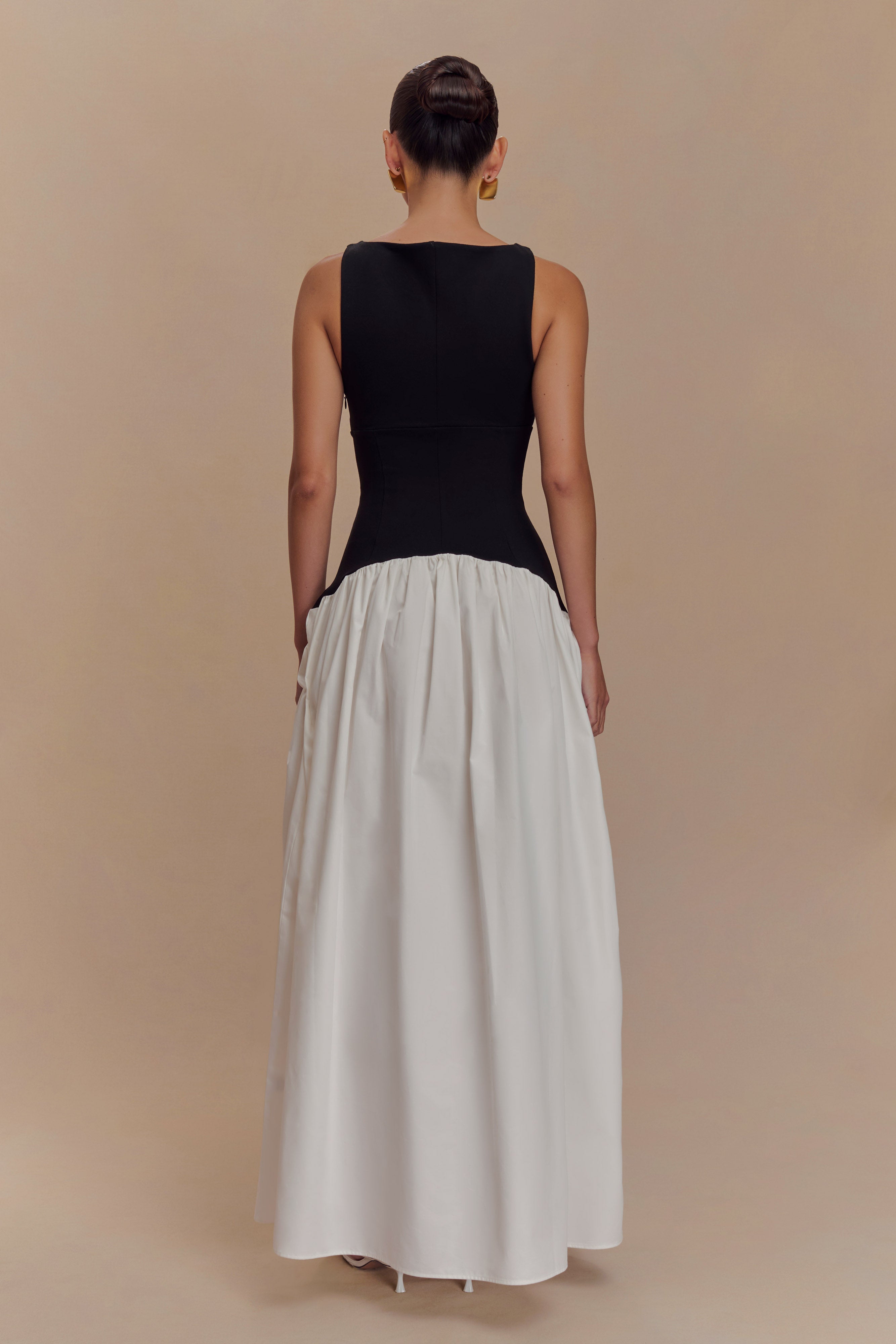 Acacia Contrast Sleeveless Maxi Dress - Black/White、mySite、solidvoid