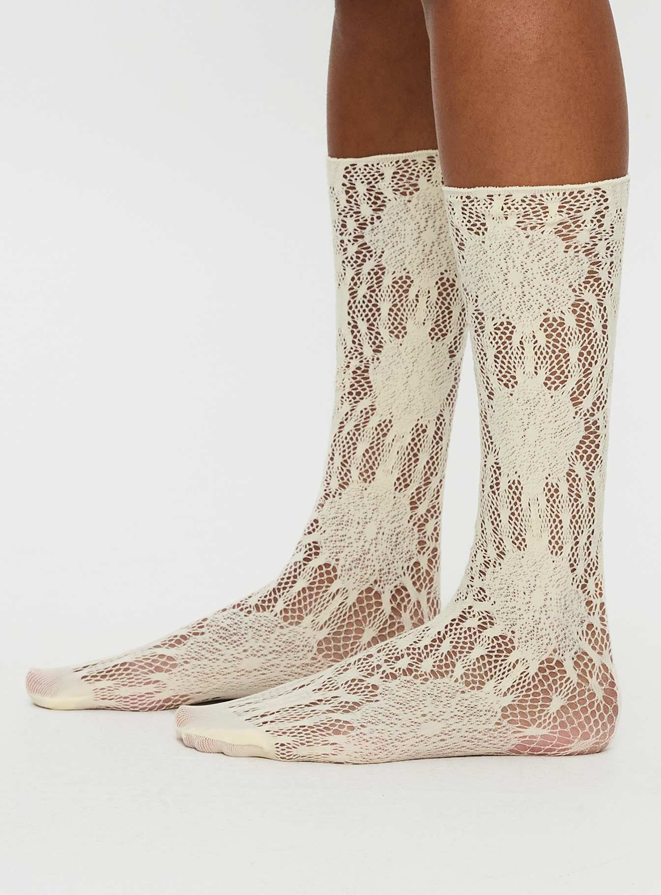 Sandra Dee Knee High Sheer Socks Cream、mySite、solidvoid