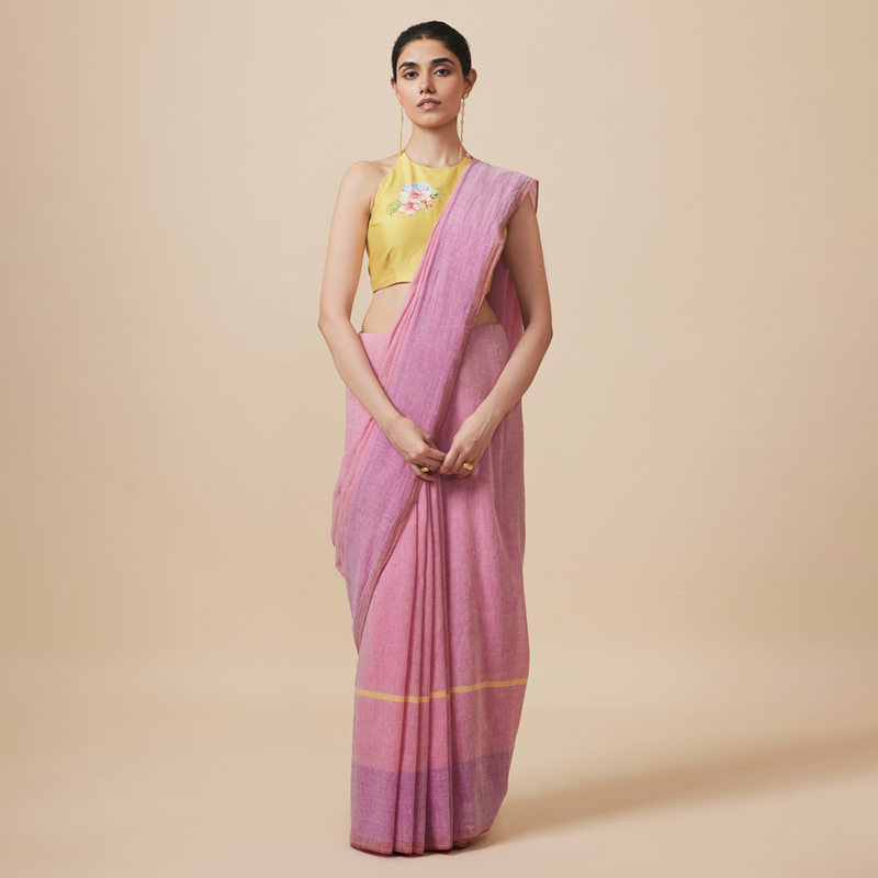 Cotton Solid Saree with Blouse | Pink & Purple、mySite、camillekostekn