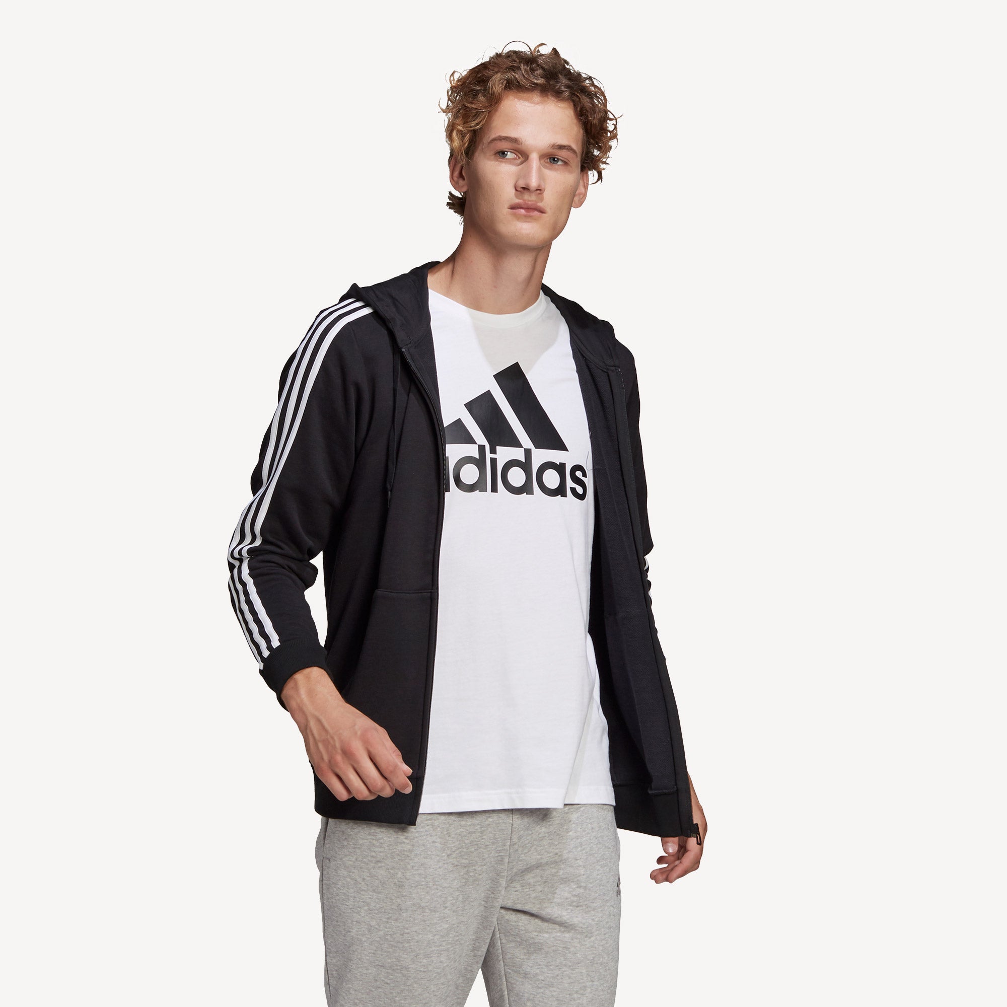 adidas Essentials Men's 3-Stripe Full-Zip Hoodie
