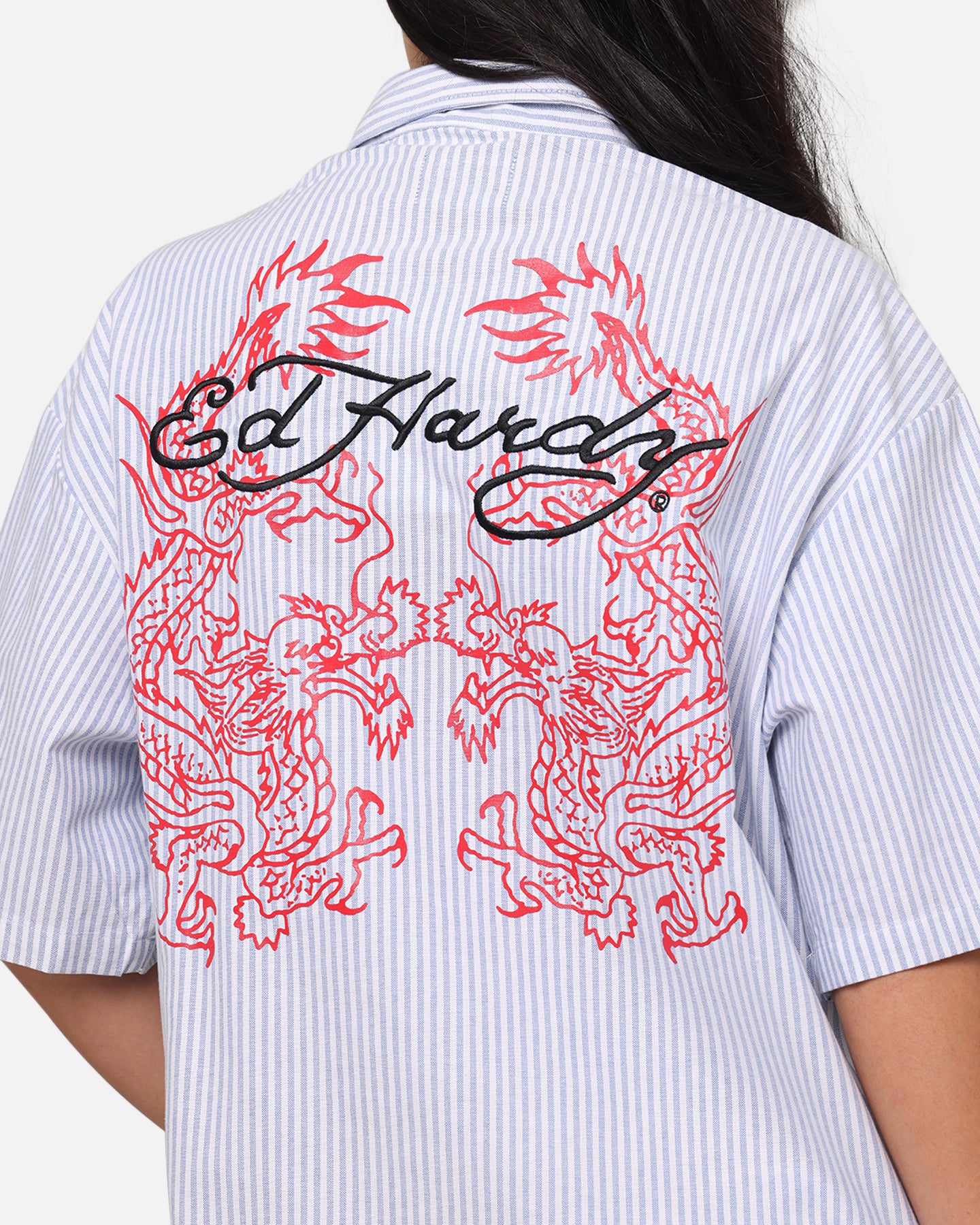 Ed Hardy Dragon Zip Shirt Blue Pin Stripe、mySite、zt4zffjzw