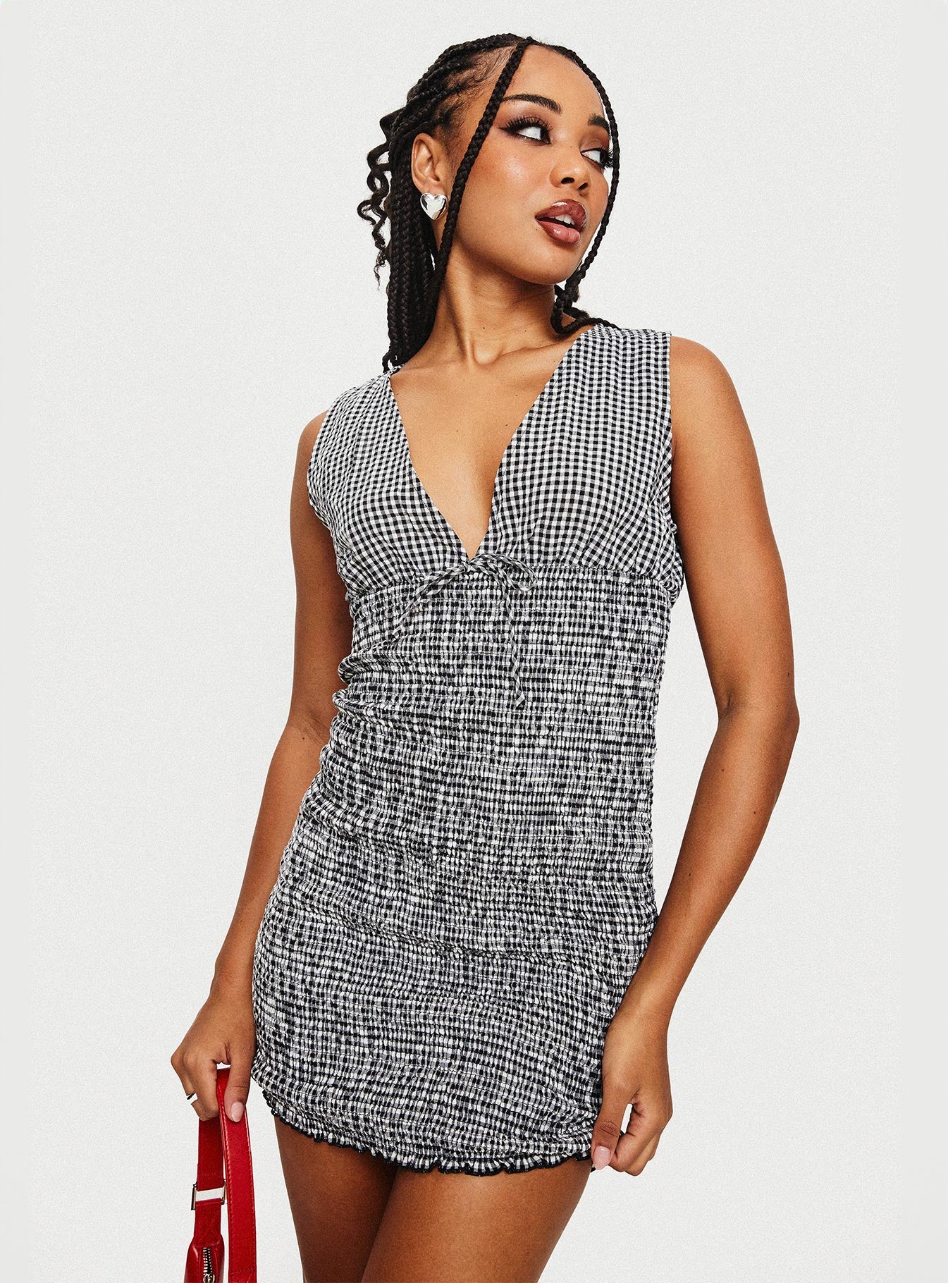 Solving Shirred Mini Dress Black Gingham、mySite、solidvoid