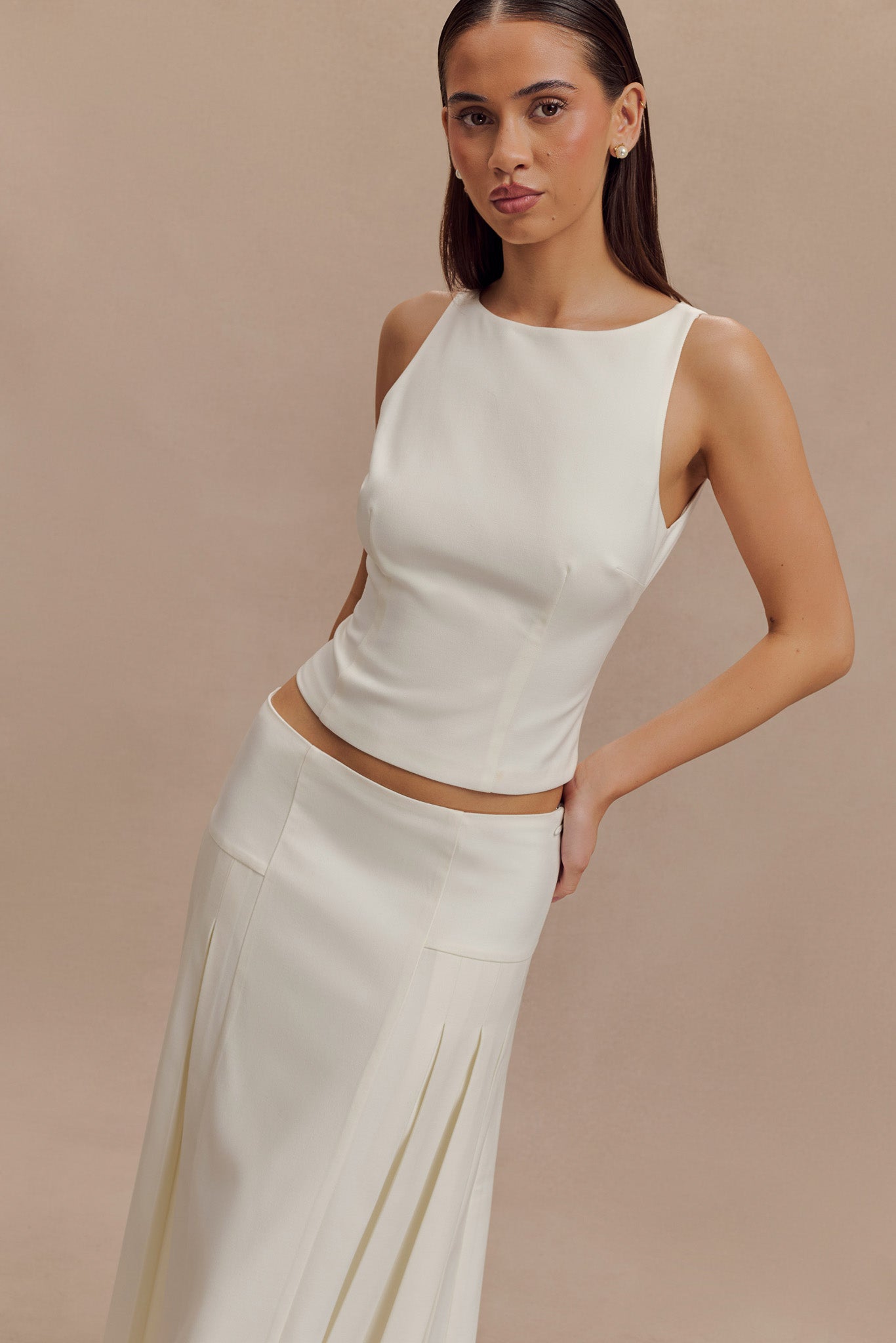 Brigette Boat Neck Longline Top - Ivory、mySite、solidvoid
