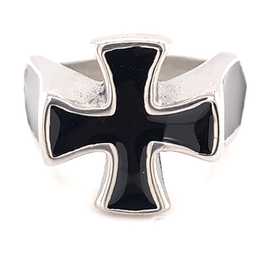 Polished Black Enamel Cross Stainless Steel Ring / CRC2017、mySite、dreamappss