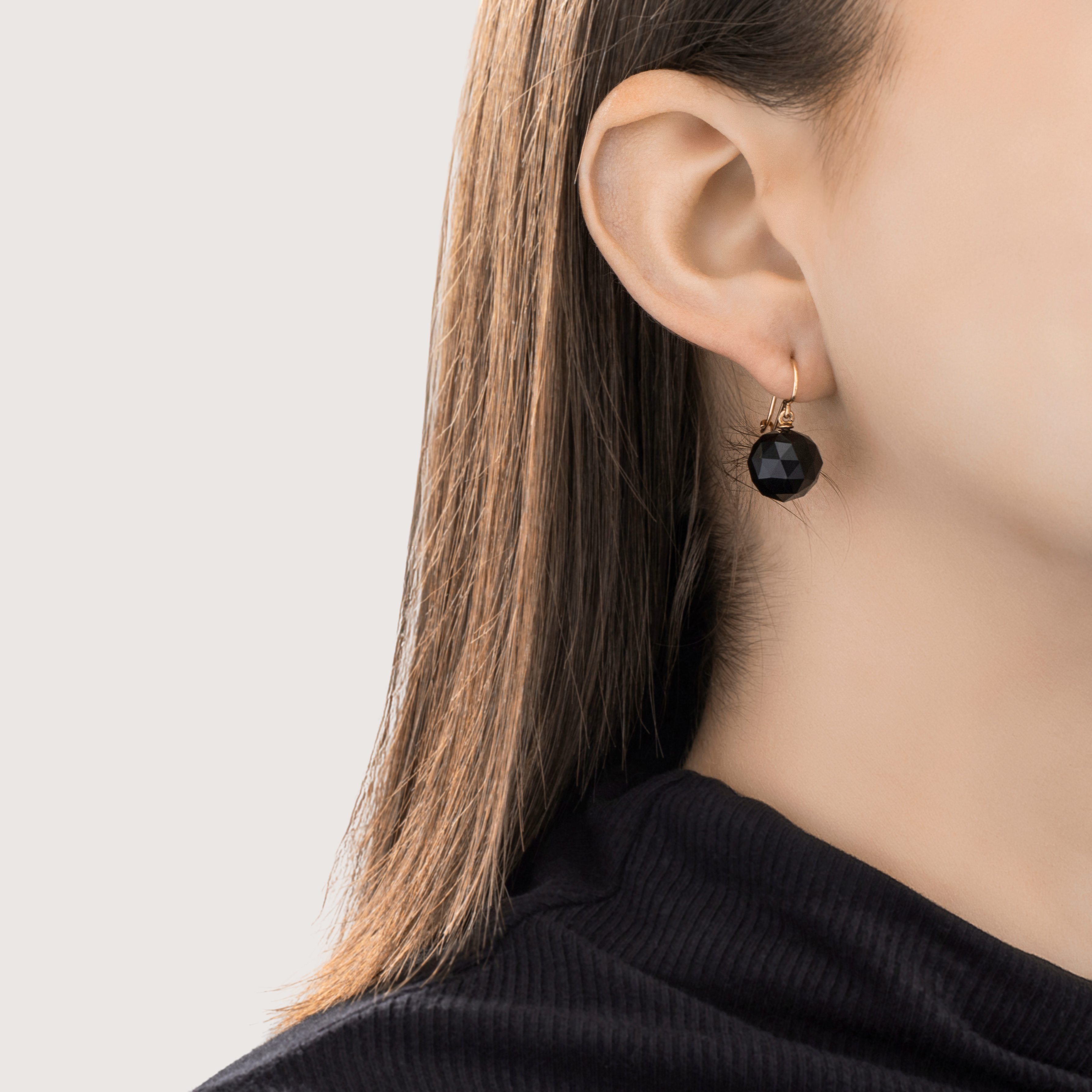 Vintage 14k Yellow Gold Onyx Multifaceted Ball Dangle Earrings、mySite、hinf8tx79