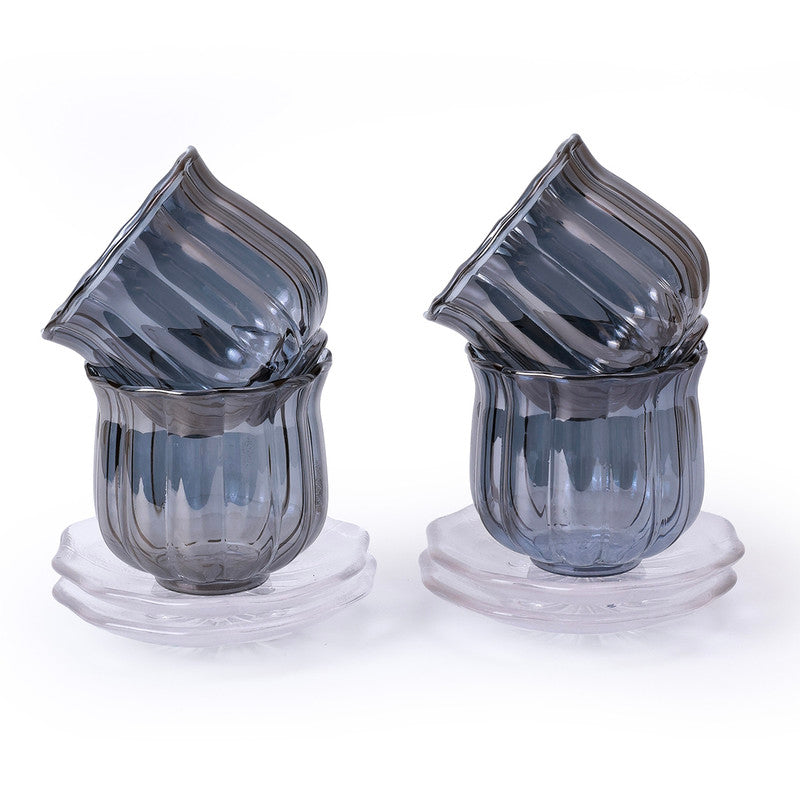 Glass Cup & Saucer Set | Blue | Set of 8、mySite、camillekostekn