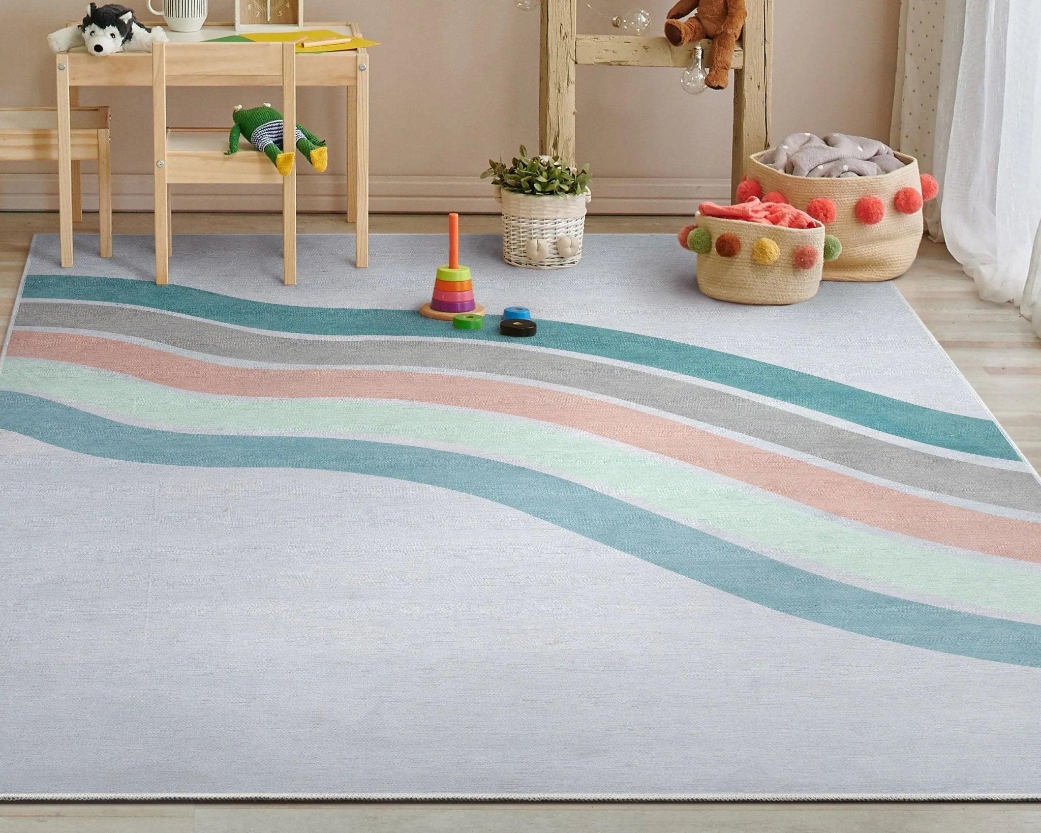 Curved Rainbow Modern Multi Color Green Area Flat-Weave Rug、mySite、gigharbornorthrealestate