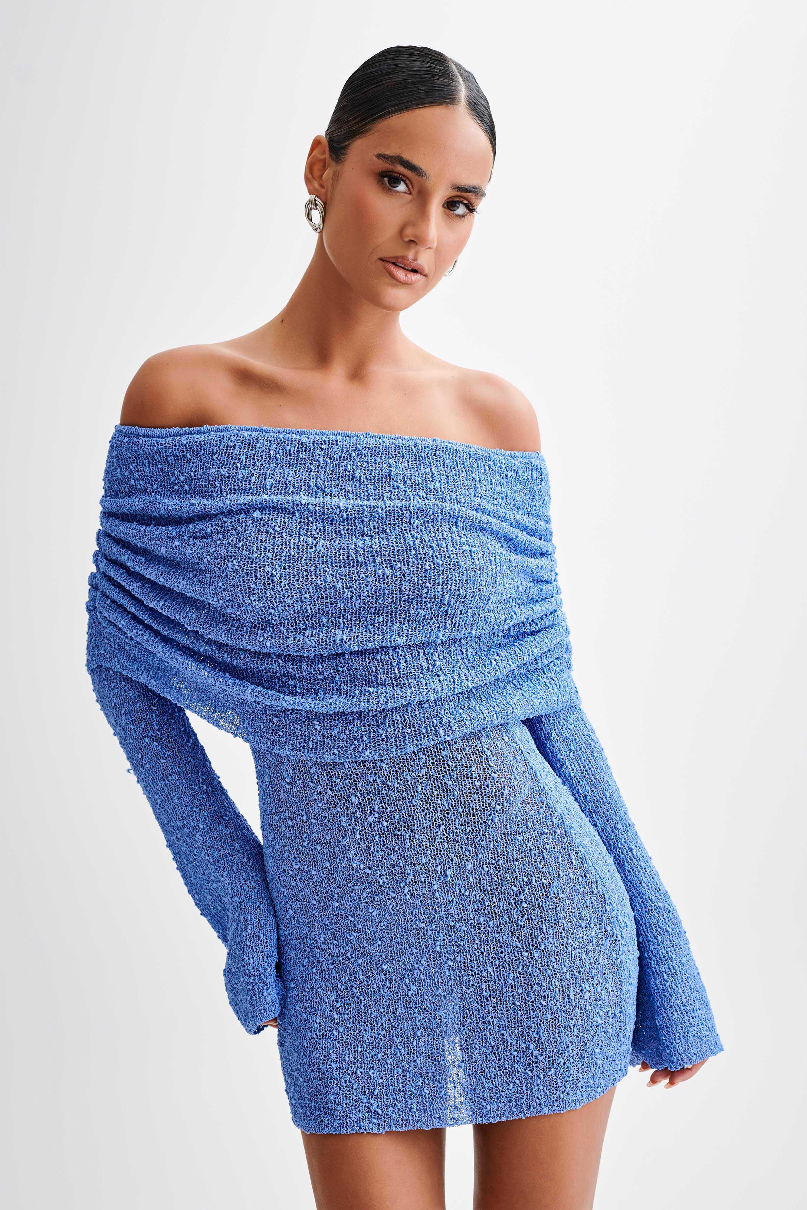 Marisol Off Shoulder Boucle Mini Dress - Periwinkle、mySite、solidvoid