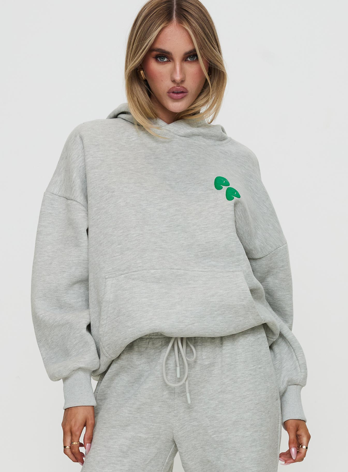 Princess Polly Hooded Sweatshirt Bubble Text Grey Marle / Green、mySite、solidvoid