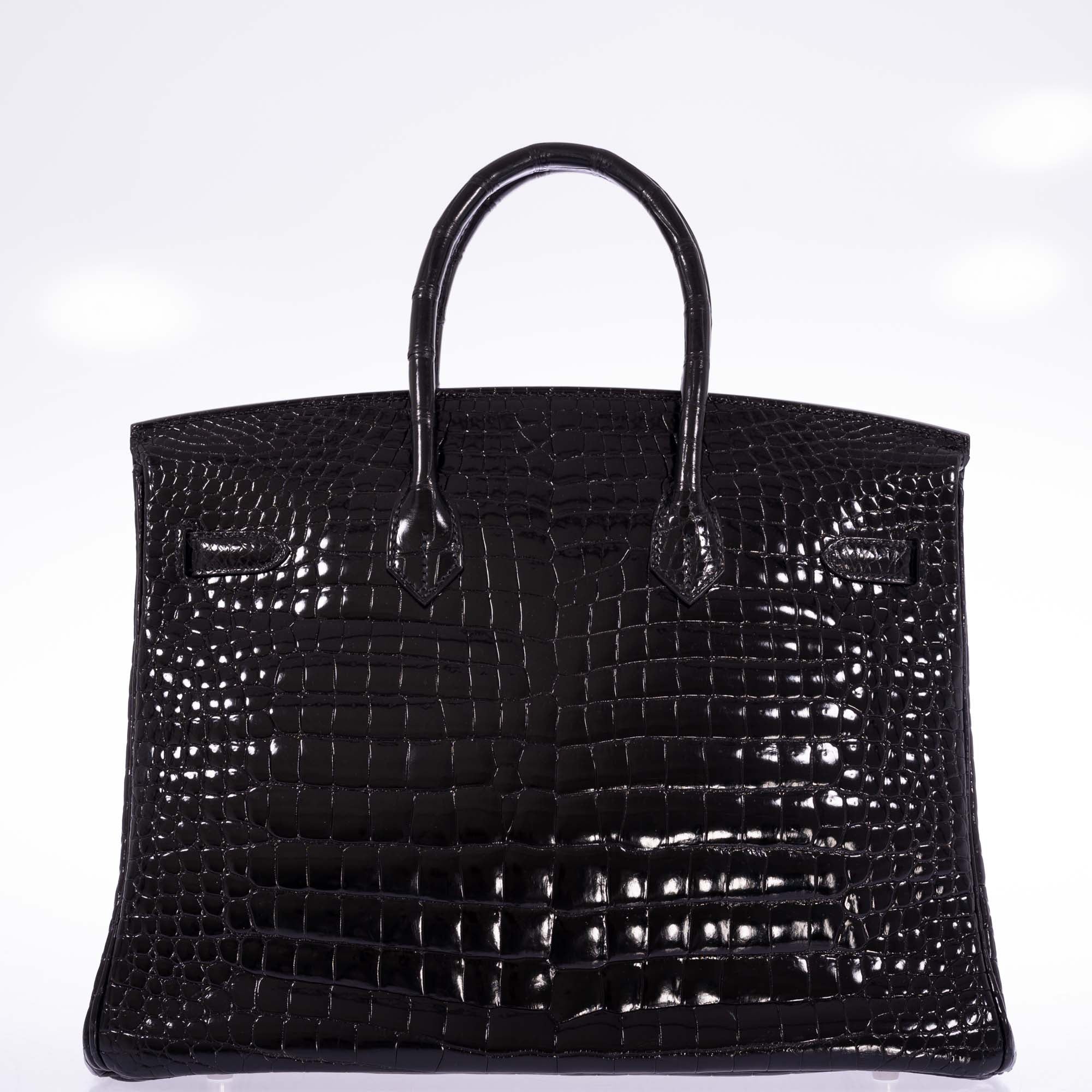 Hermès Birkin 35 Black Shiny Porosus Crocodile 18K White Gold and Diamond Hardware、mySite、garminoutage.com