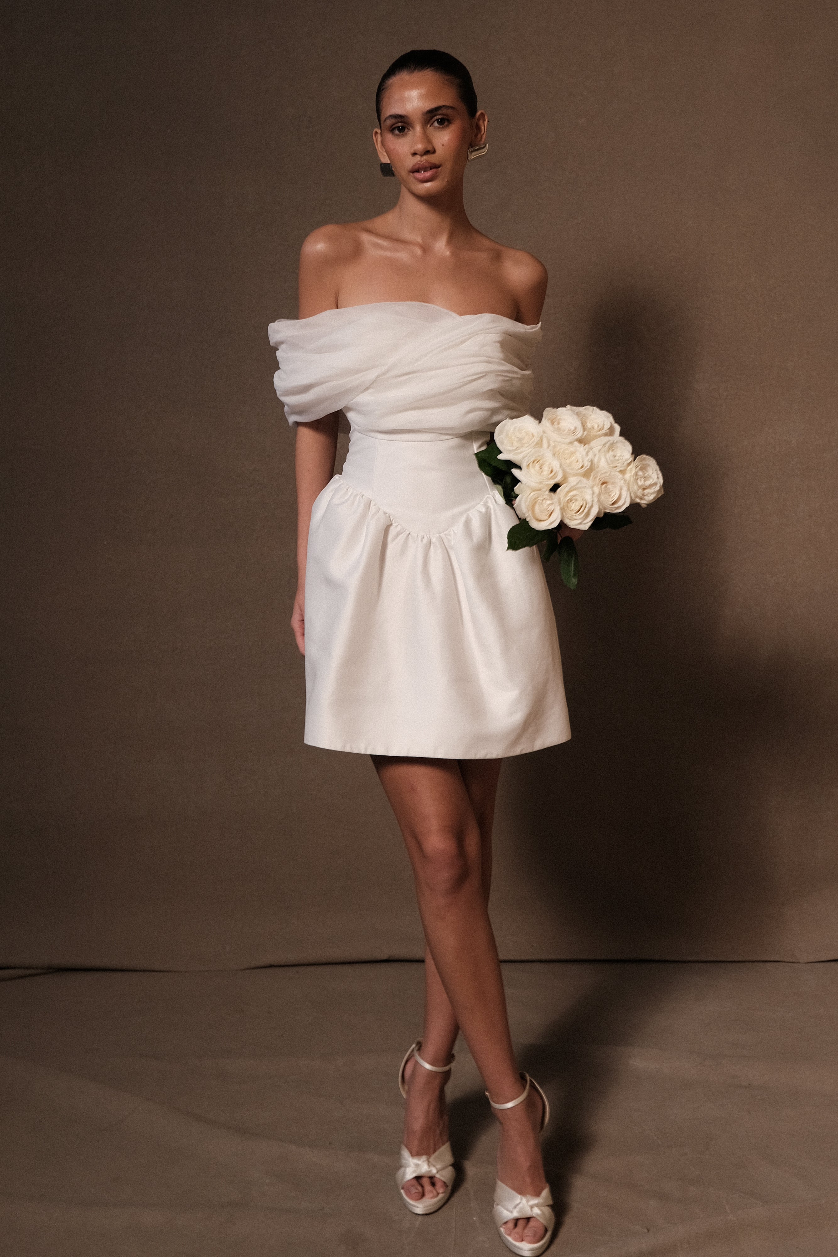 Farrah Structured Draped Mini Dress - White、mySite、solidvoid