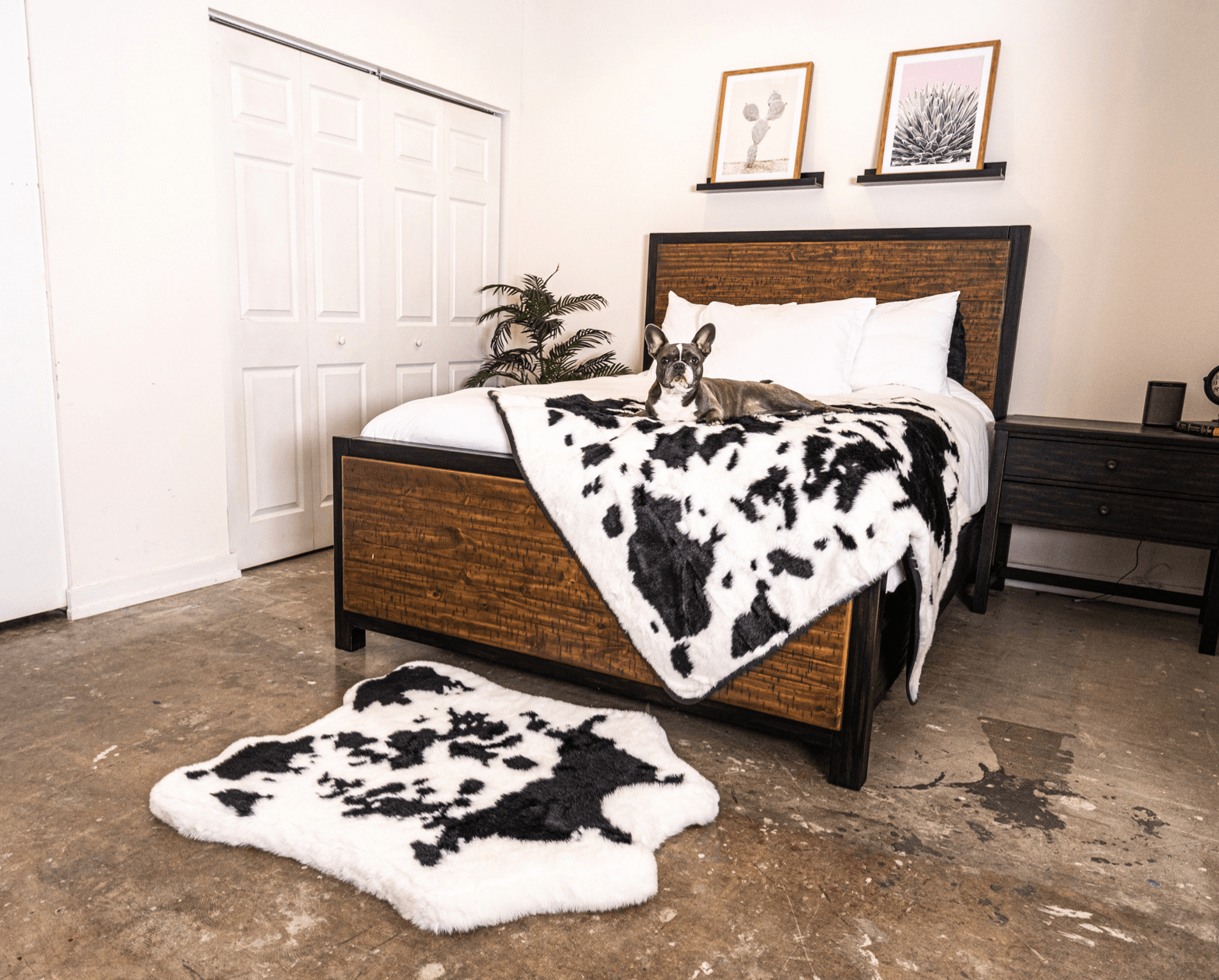 PupRug™ Junior Memory Foam Bed + Matching Waterproof Blanket Bundle - Black Faux Cowhide、mySite、solidvoid