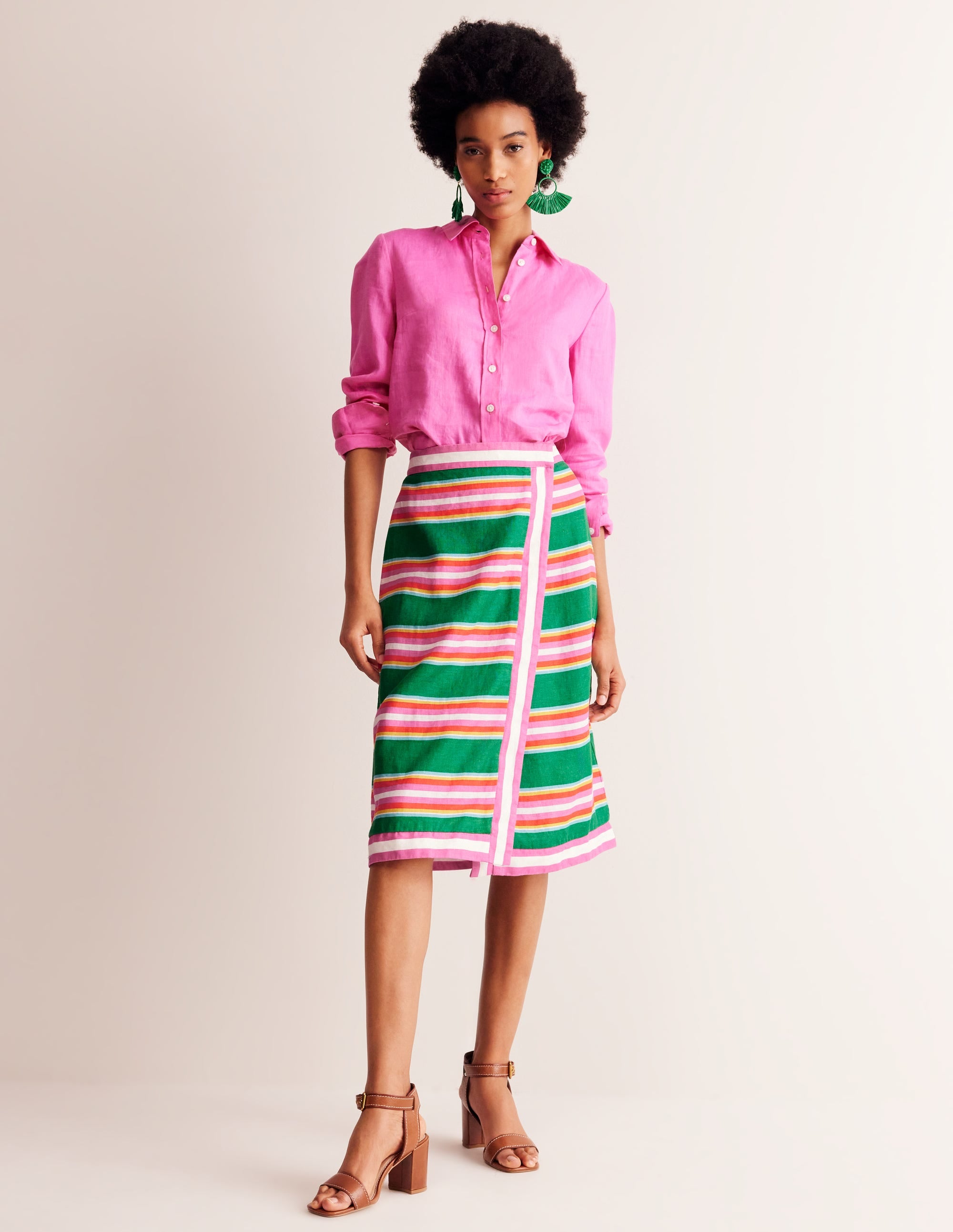  Linen Border Wrap Skirt-Green Tambourine, Pink Stripe、mySite、ashleygrahame