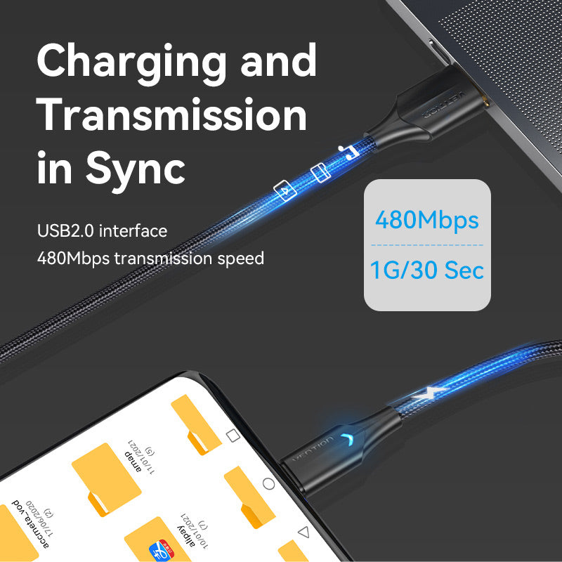 Vention Nylon Braided USB 2.0 A Male to C Male 3A Cable LED Type、mySite、fannypackpong