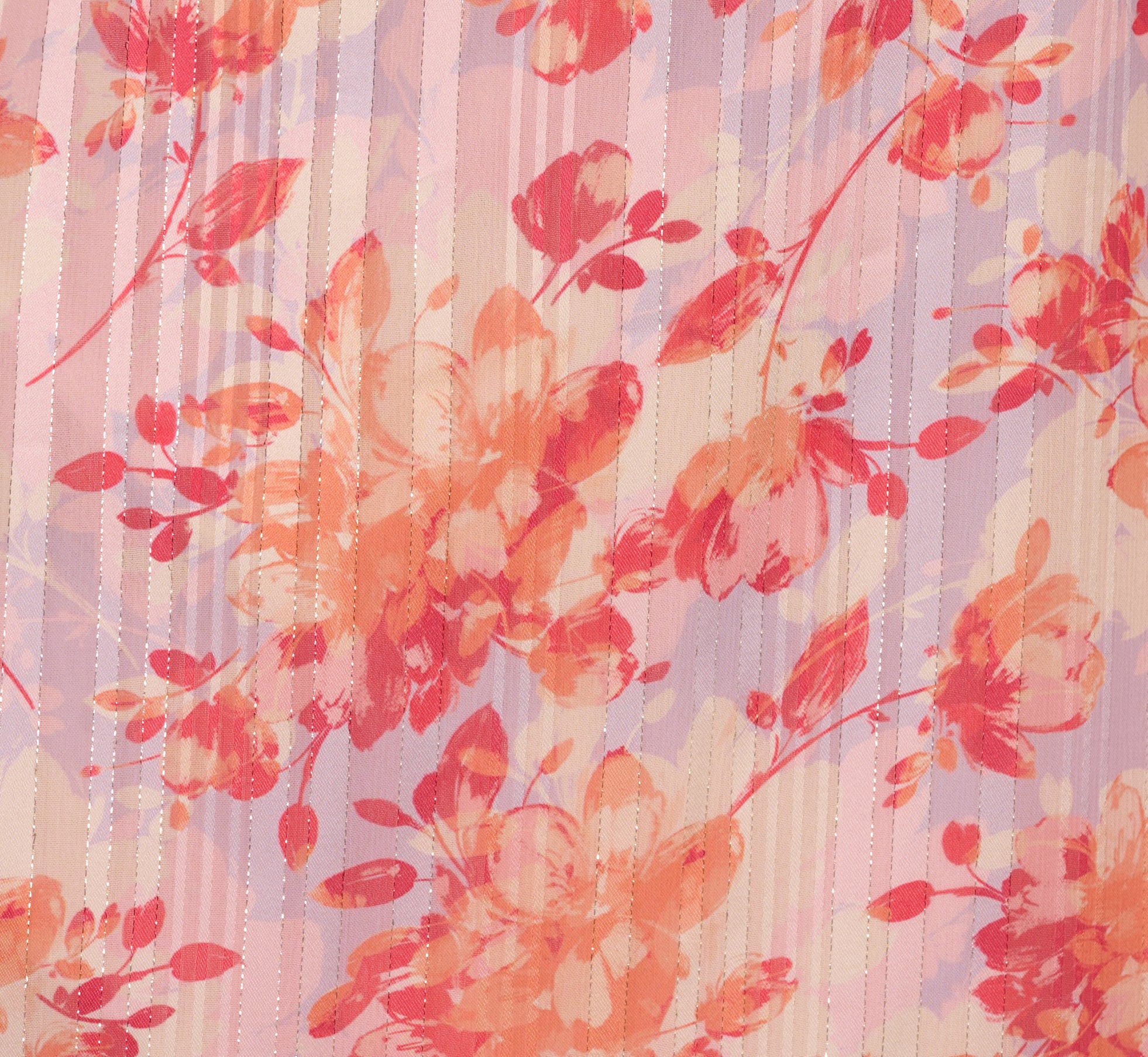 Flutter Sleeve Floral Stripe Flounce Midi Dress In Peri Coral Multi、mySite、solidvoid