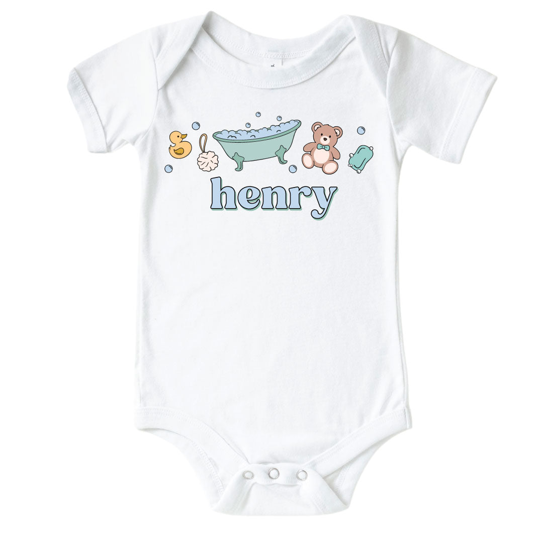  Personalized Bathtime Besties Blue Graphic Bodysuit | White、mySite、layawaytickets