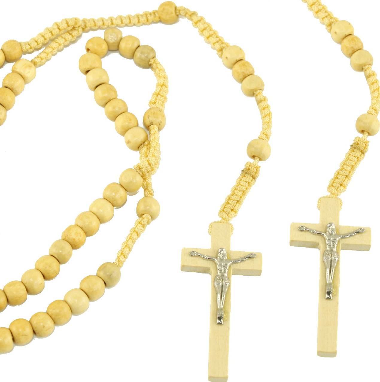  Pair of Ivory Tone Wooden Beads Rosaries with Velvet Bags : Rosary Necklaces with Jesus Corpus Metal glued、mySite、elrpsem3k