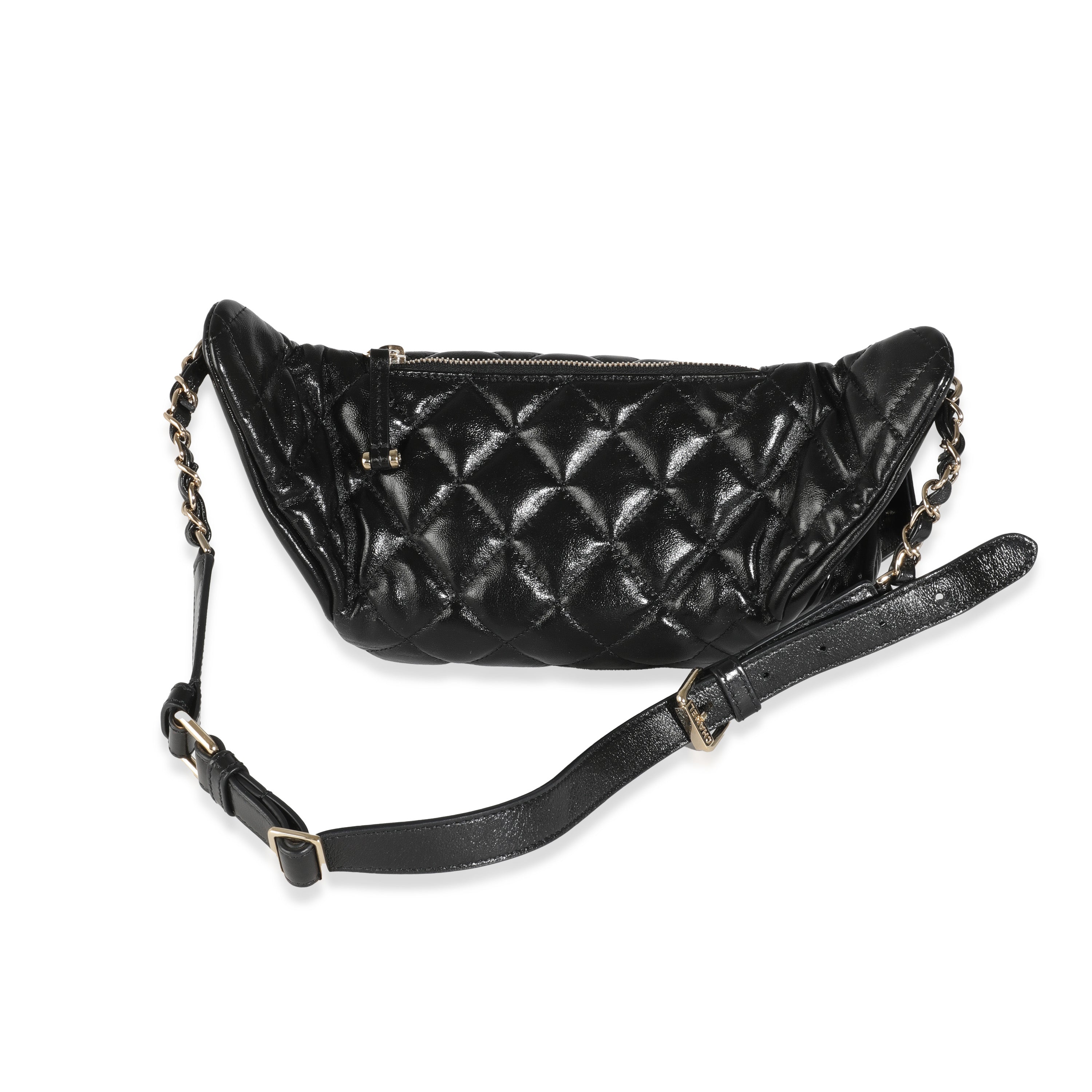 Black Shiny Quilted Aged Calfskin Utility Belt Bag、mySite、garagedoors4me