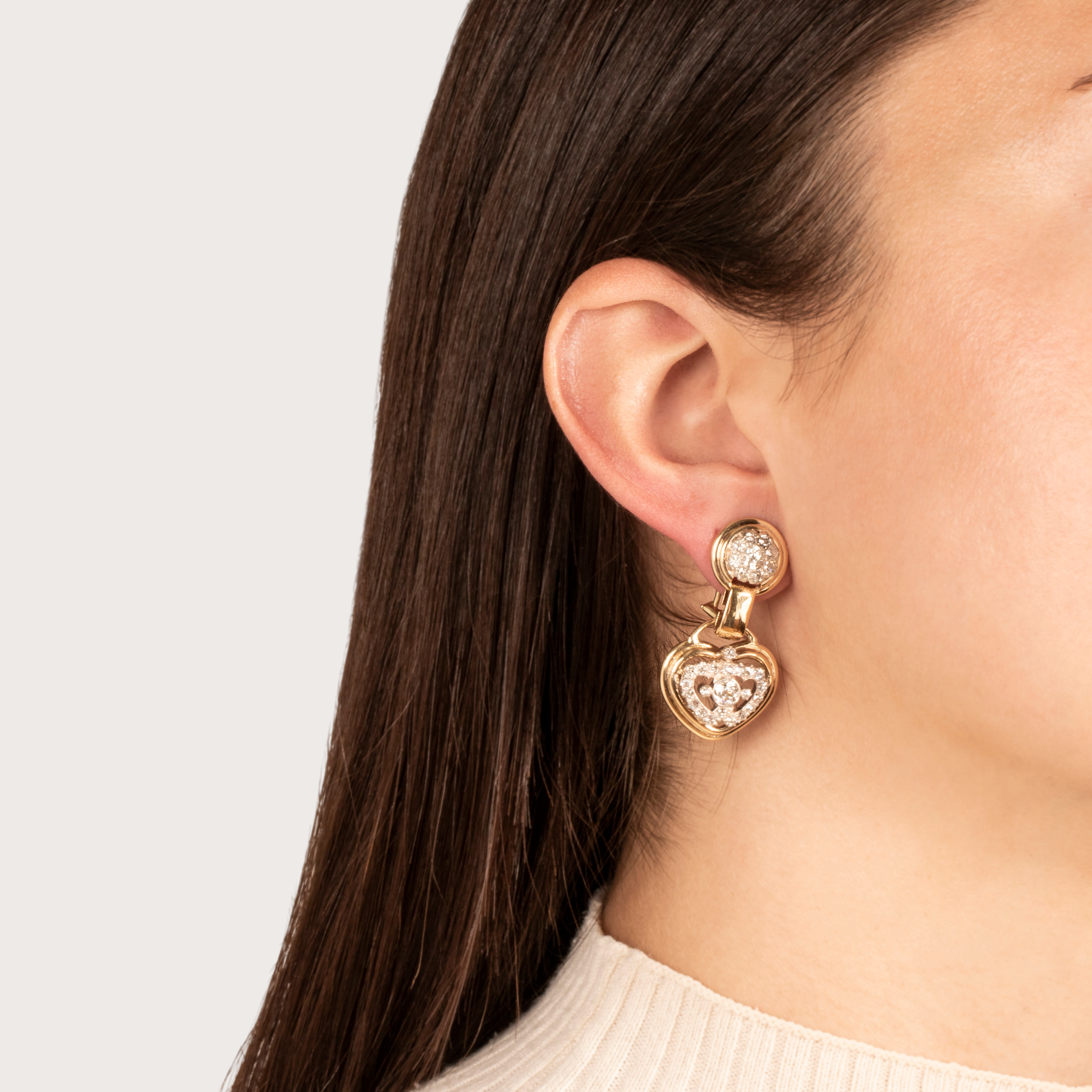 Impressive Antique 14k Yellow & W Gold 2.81cttw Old Mine Diamond Heart Earrings、mySite、hinf8tx79