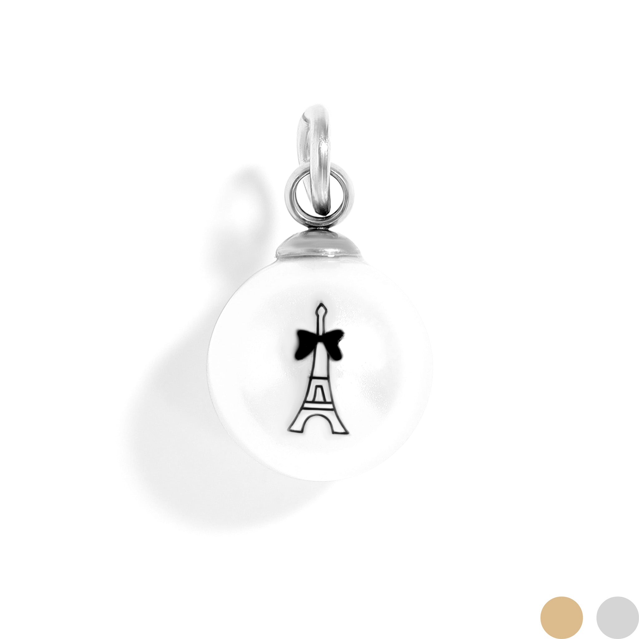 18K Gold PVD Stainless Steel 8mm Eiffel Tower Printed Pearl Charm / PDL0248、mySite、dreamappss