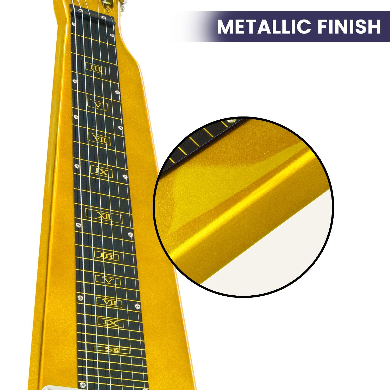Karrera 29in 6-String Lap Steel Hawaiian Guitar (Metallic Gold)、mySite、camillekostekn