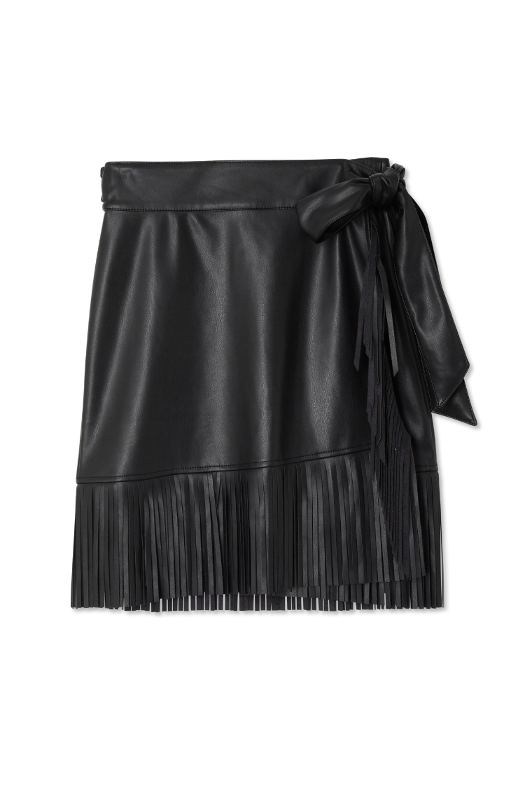 Black Vegan Leather Mini Fringe Jaspre Skirt、mySite、solidvoid