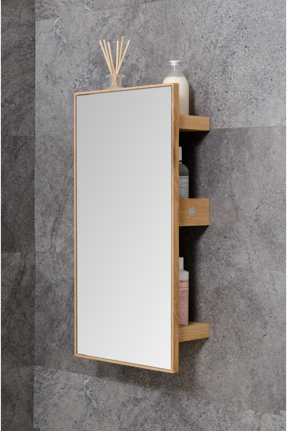 Oak Vanity Mirror with Storage Trays | Wireworks Slimline、mySite、neckold