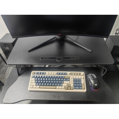 32 Inch Desk Converter, Height Adjustable Sit to Stand Riser, Dual Monitor and Laptop Workstation with Wide Keyboard Tray (BLACK) BACK-TO-SCHOOL、、casual