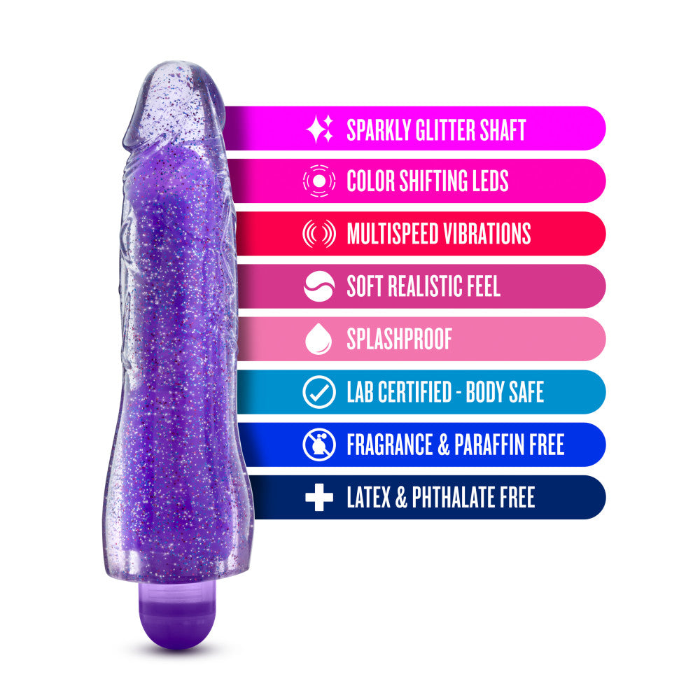 Glow Dicks By Blush® | Molly Glitter Realistic Purple 8-Inch Long Vibrating Dildo、mySite、bottomscart