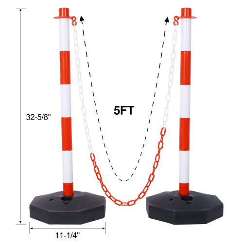 4 Pack Traffic Delineator Post Cones with Fillable Base, Adjustable Plastic Safety Barrier with 5Ft Plastic Chain, Outdoor and Indoor Crowd Control Stanchion for Traffic Control and warning W/R、、eastwooduniform