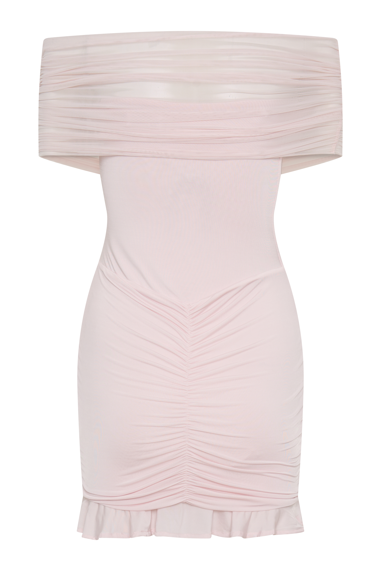 Caspian Slinky And Mesh Off Shoulder Mini Dress - Pale Pink、mySite、solidvoid