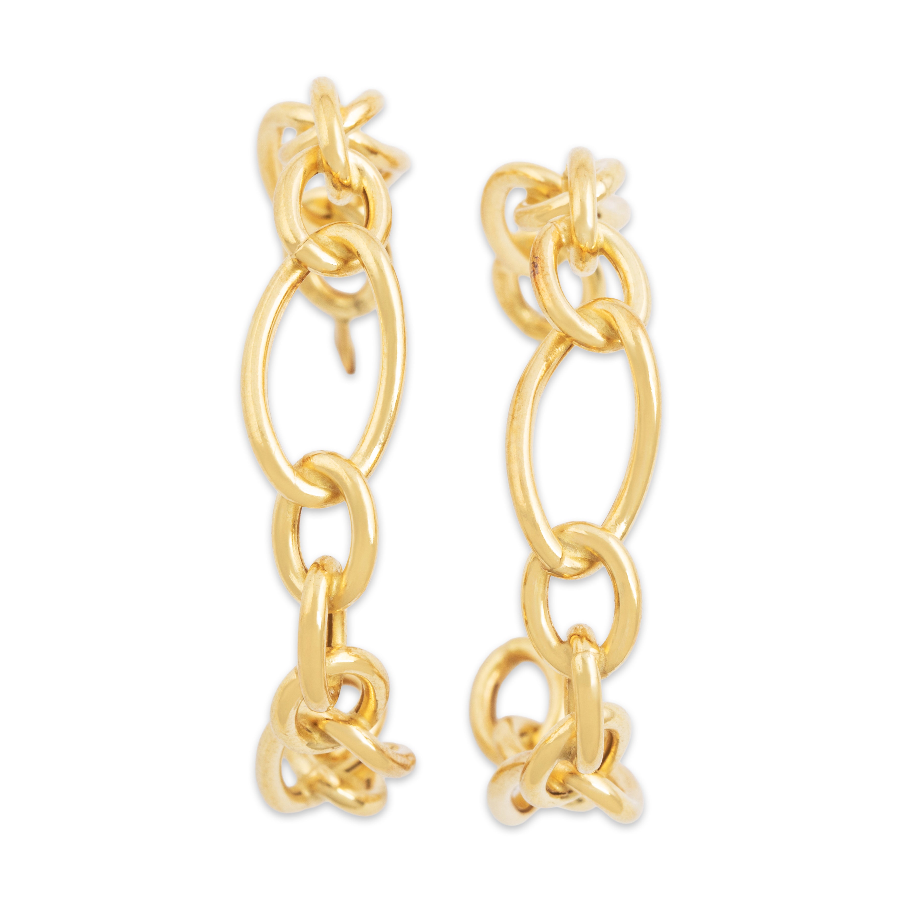 Vintage Large 18k Yellow Gold Wonderful Chain Link Hoop Earrings、mySite、hinf8tx79