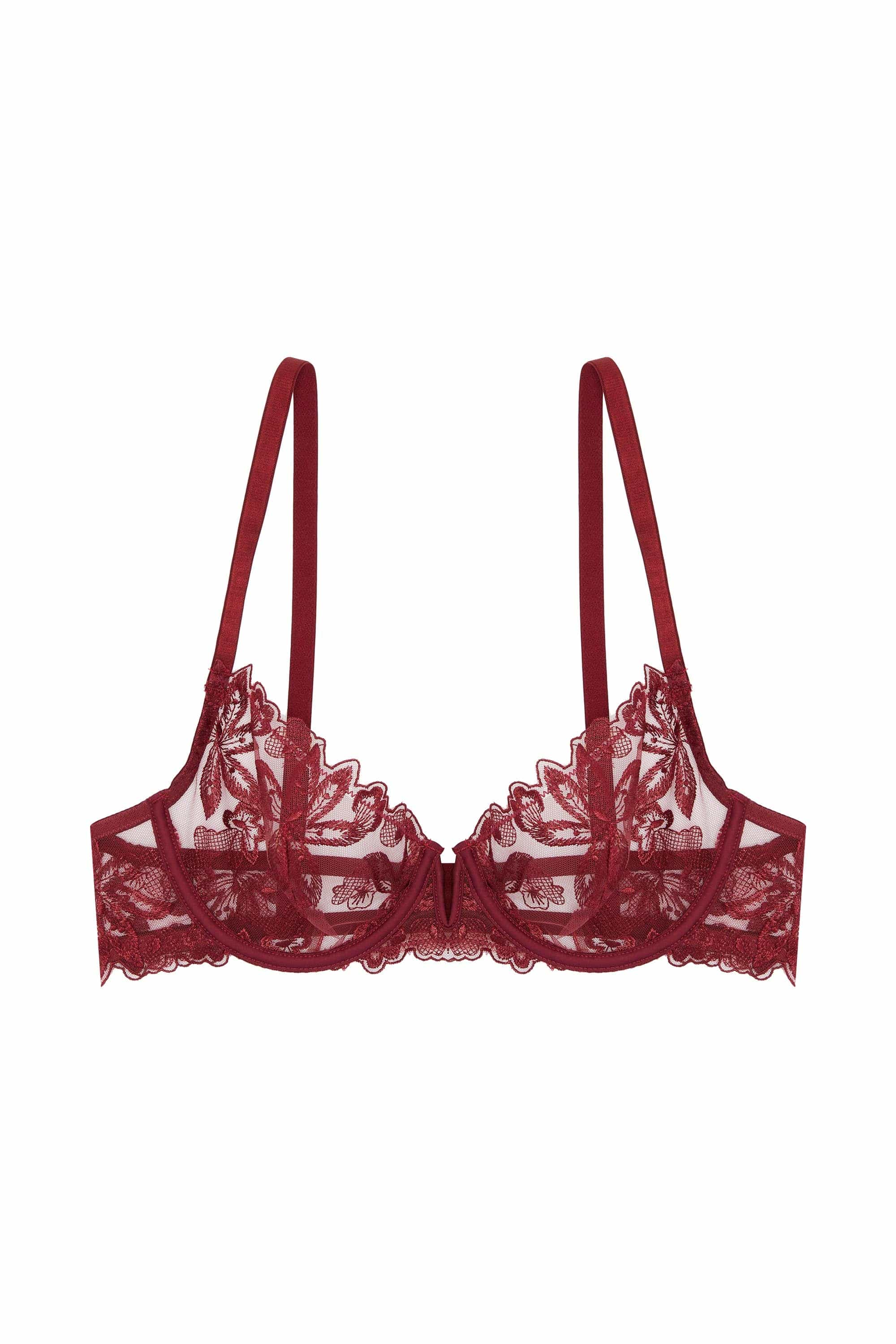 Eva Dark Cherry Graphic Embroidery Balconette Bra、mySite、bengalsvssteelers