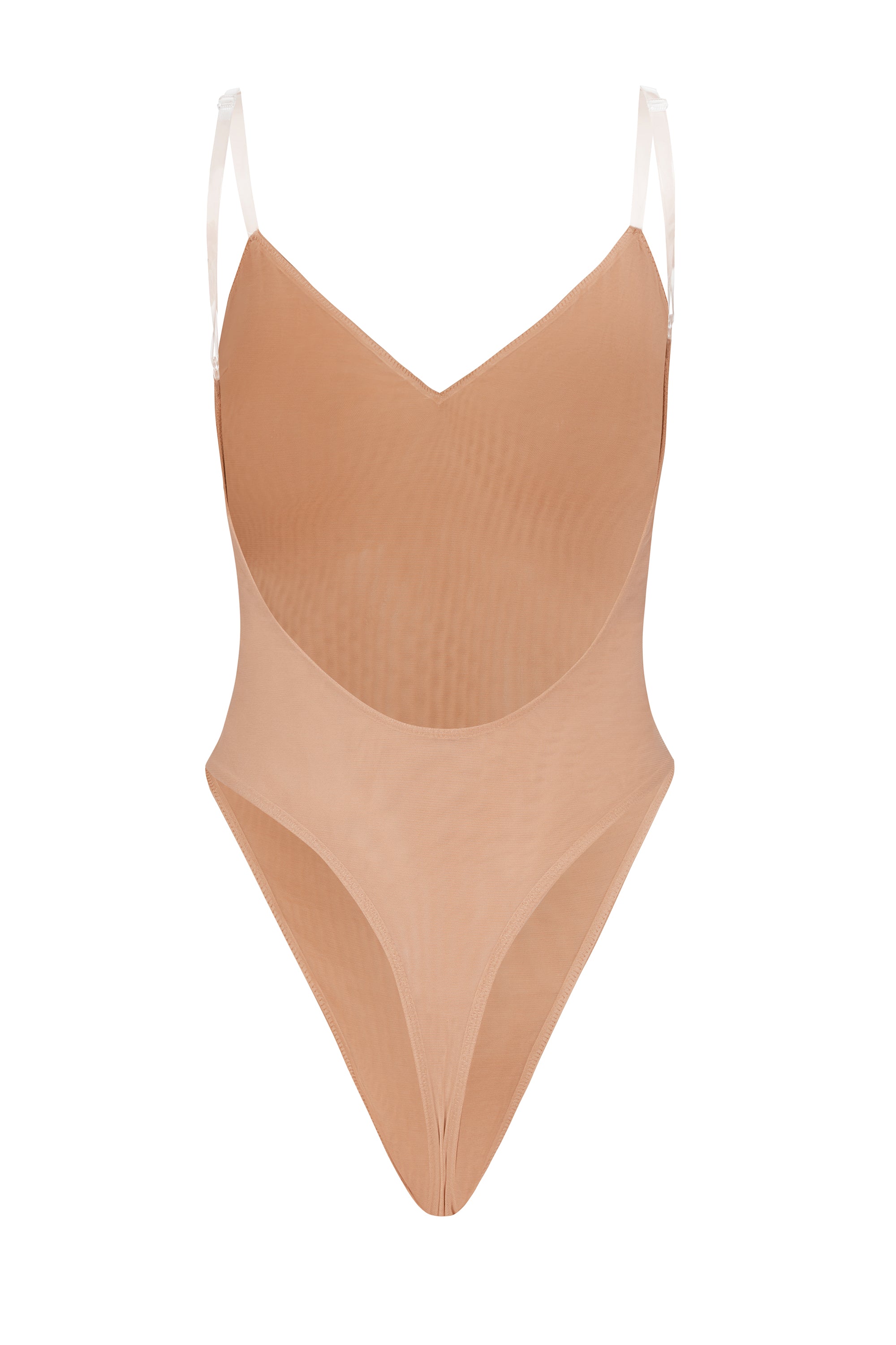 Soft Mesh V-Neck Bodysuit in Warm Peach、mySite、solidvoid