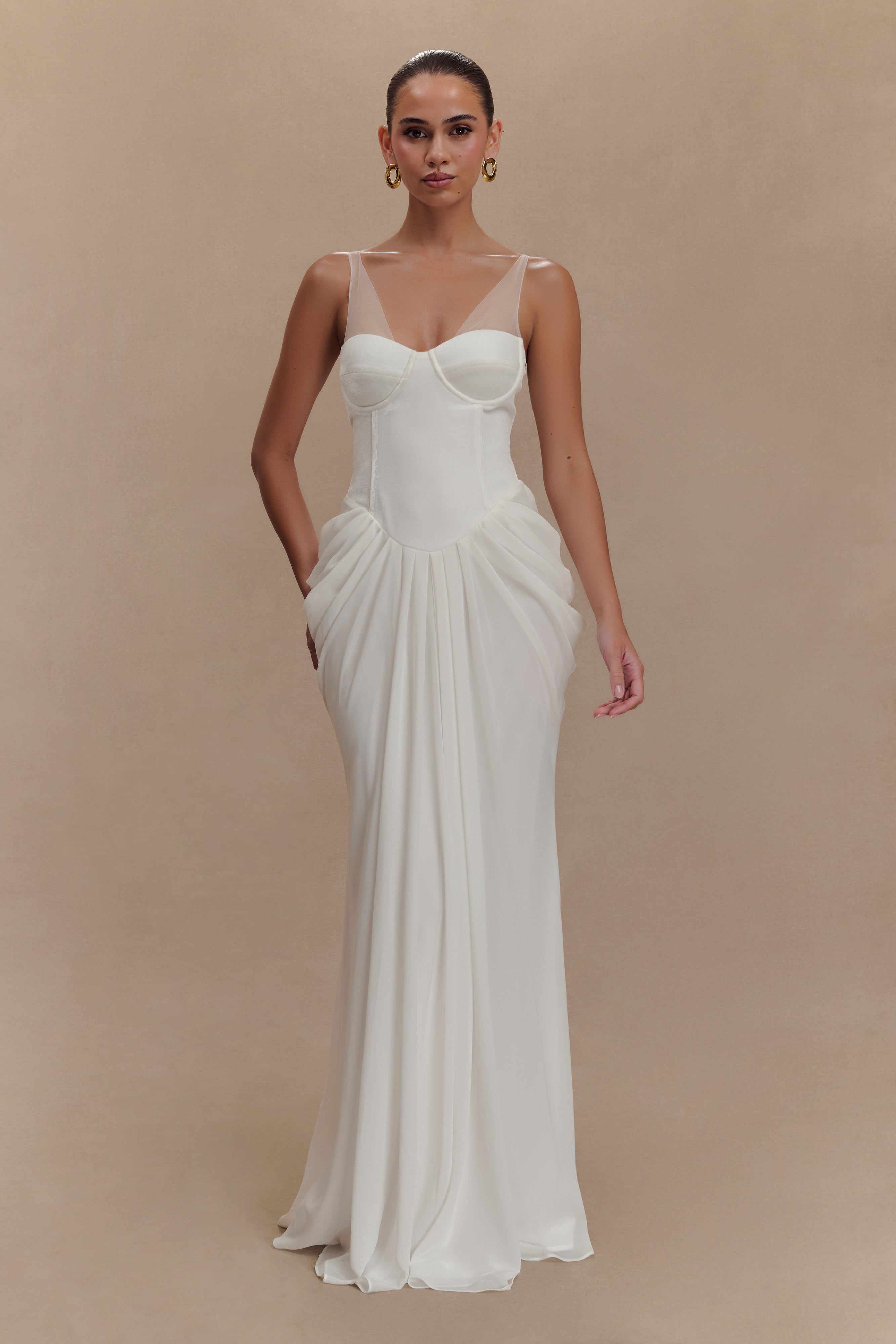 Roxanne Velvet Corset Maxi Dress - White、mySite、solidvoid