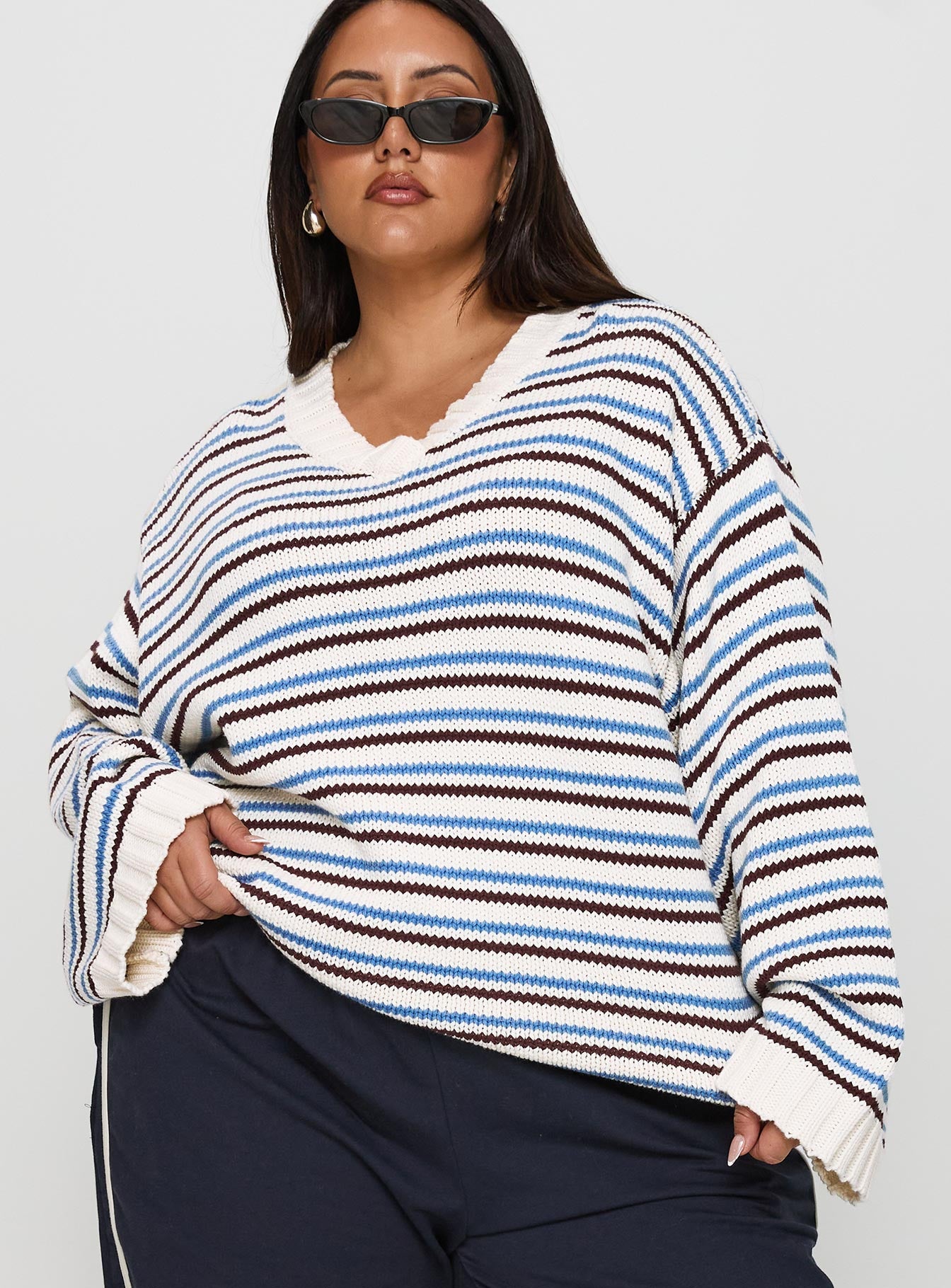 Karolyn Sweater Blue Stripe Curve、mySite、solidvoid