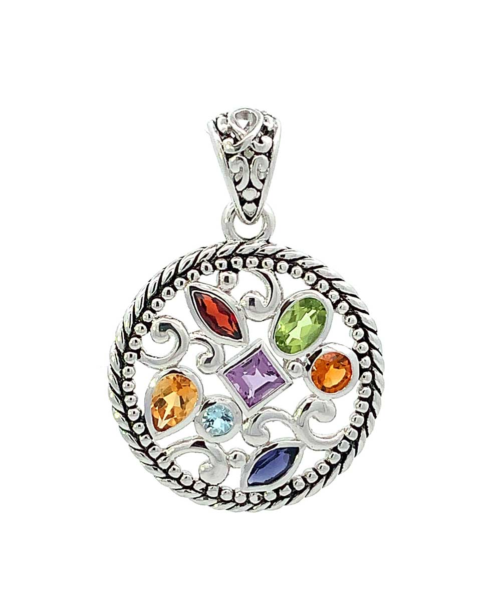 Sterling Silver Mixed Geometry Round Chakra Rainbow Pendant、mySite、topwebapps