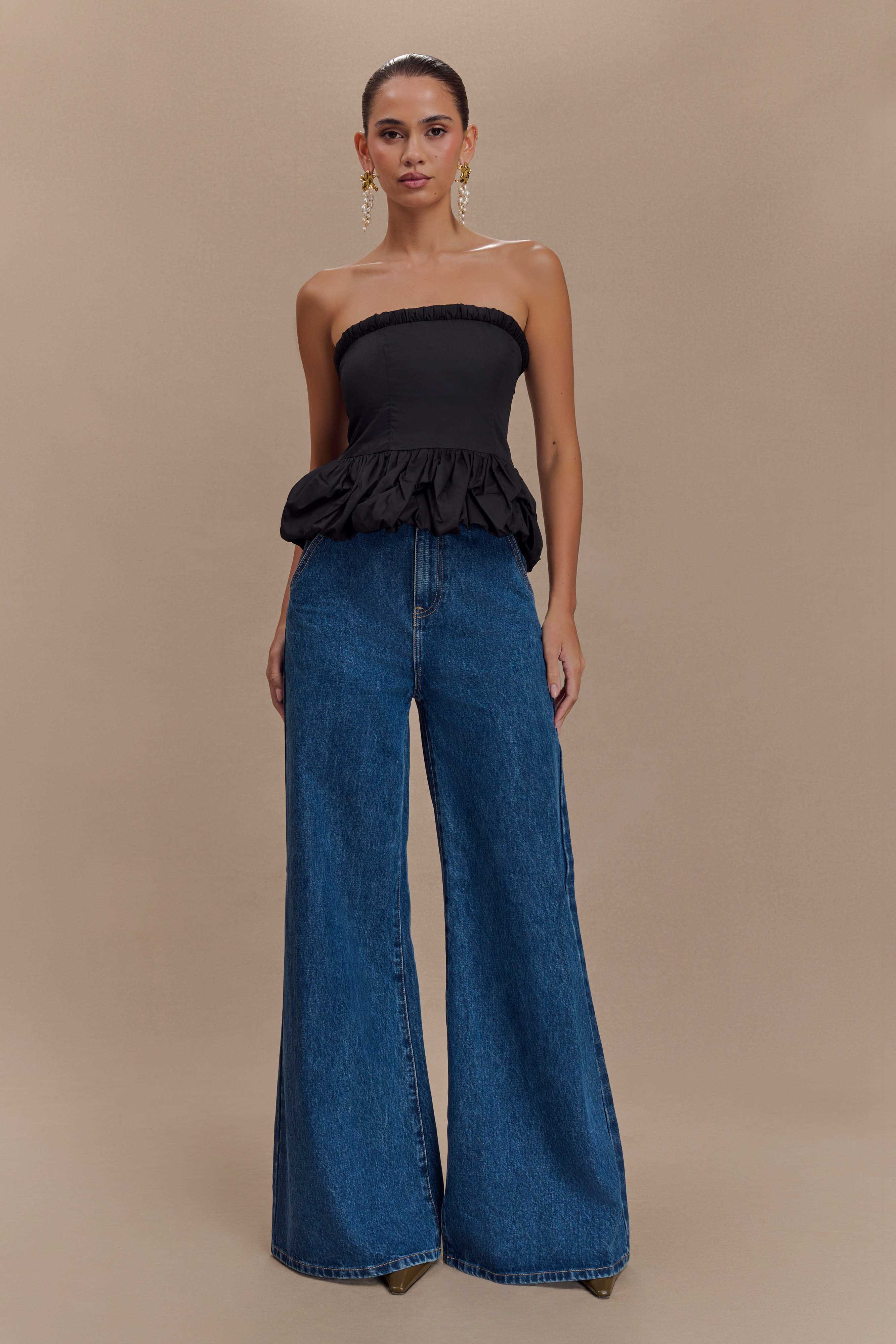 Cora Ruched Strapless Top - Black、mySite、solidvoid