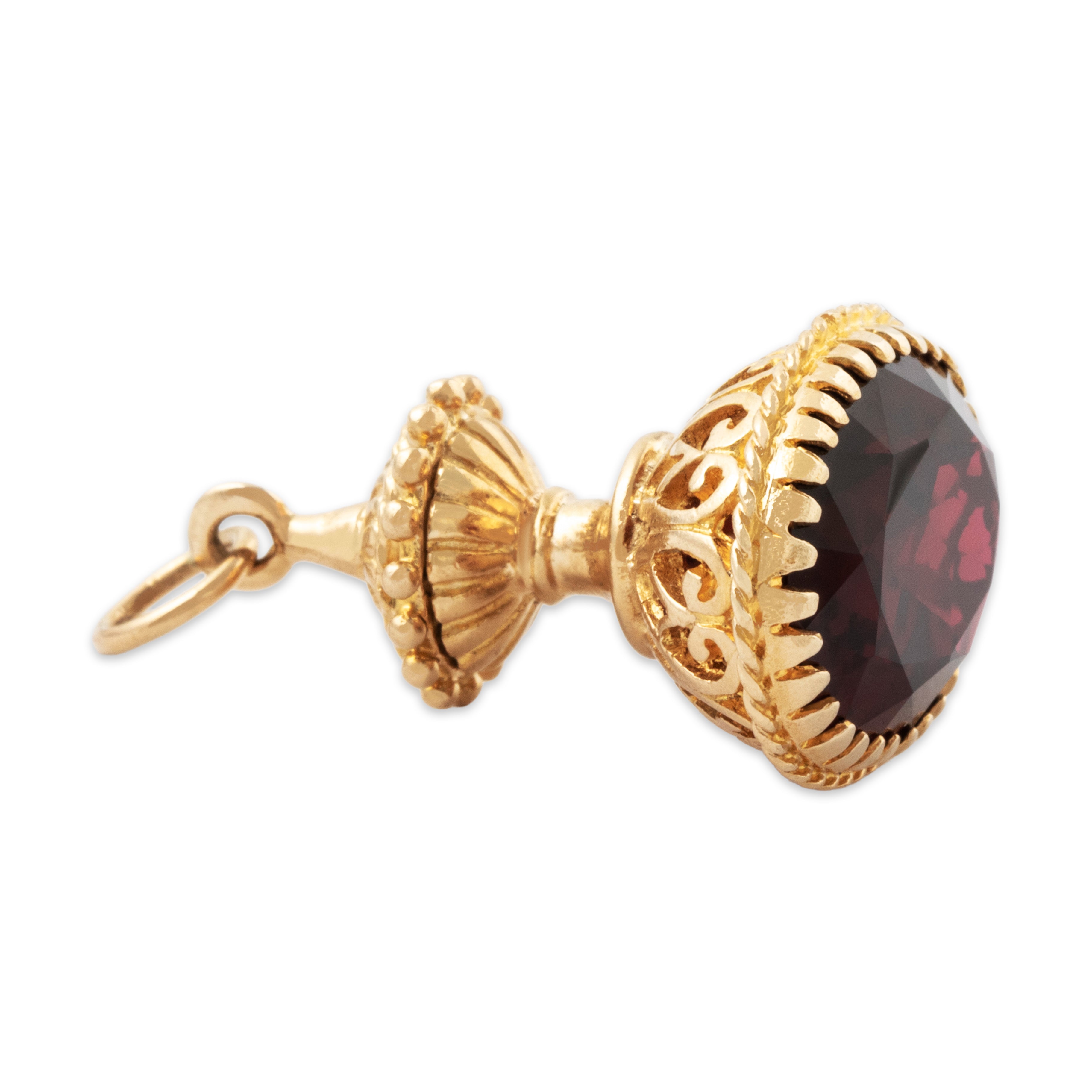 Vintage Heavy 14k Yellow Gold 9ct Synthetic Ruby Openwork Fob Charm / Pendant、mySite、hinf8tx79