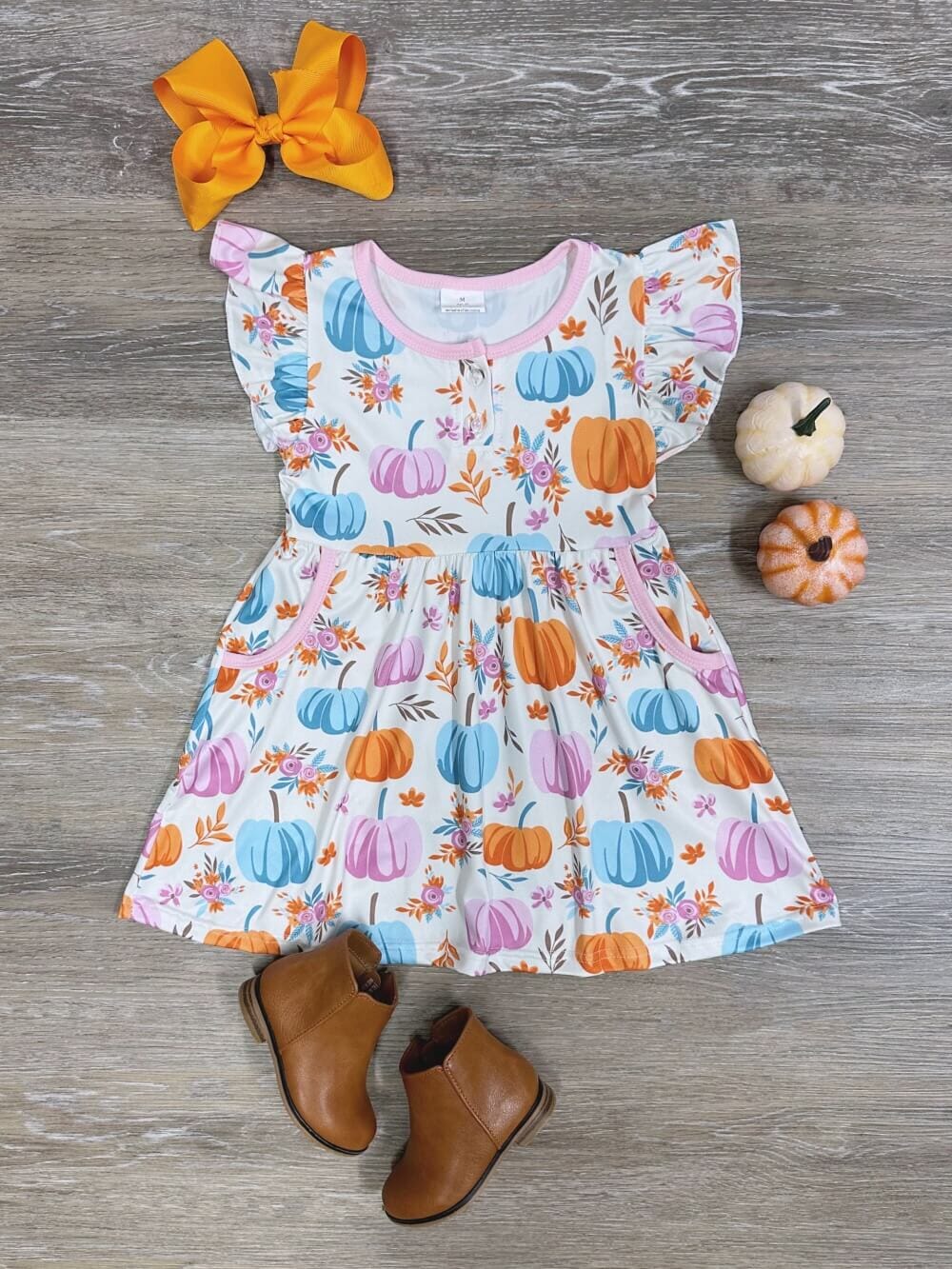 Take Me to the Pumpkin Patch Flutter Sleeve Girls Dress、mySite、camillekostekn